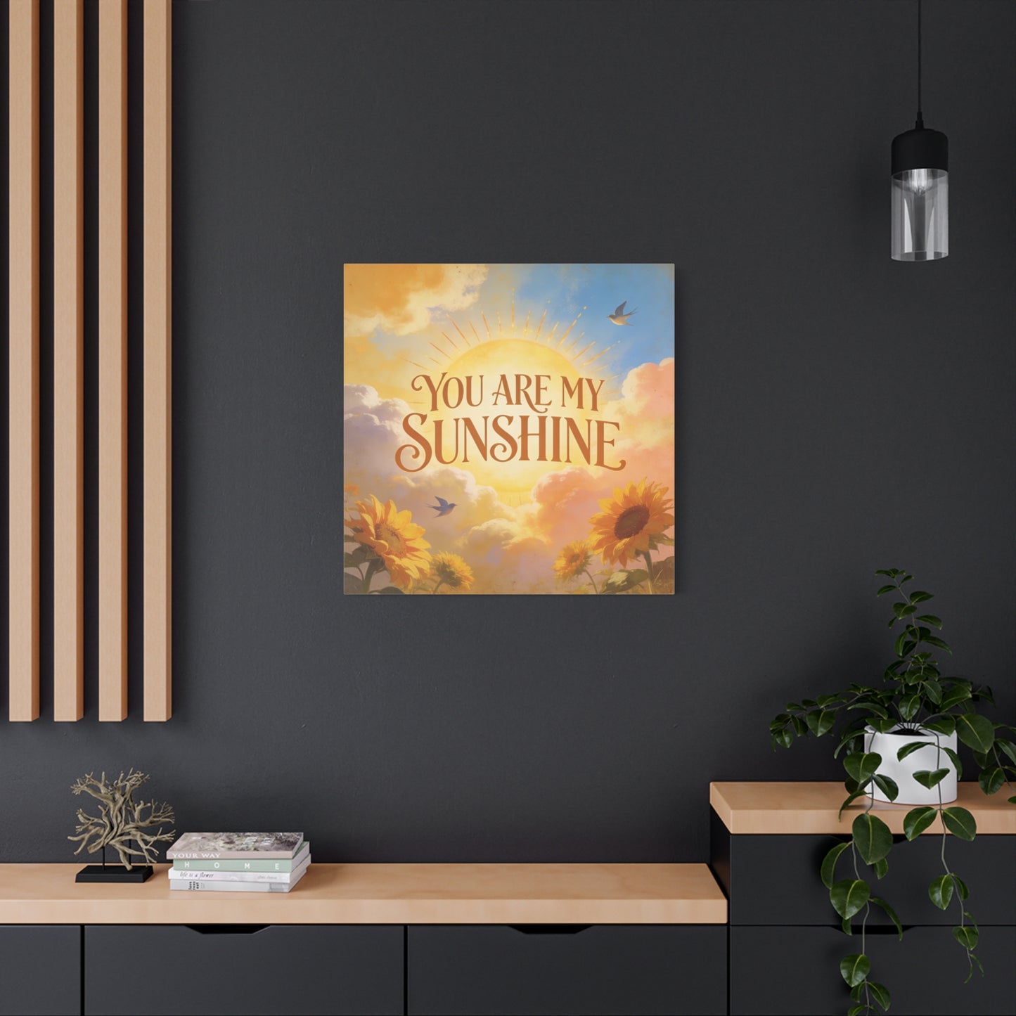 "You Are My Sunshine" Sunflower Canvas Wall Art - Vintage Typography Sky, Birds - Inspirational Farmhouse Style - Living Room Wall Decor, Bedroom Home Decoration, Office Art Accent - Ready to Hang