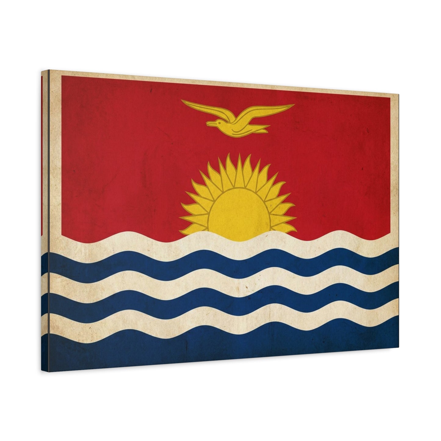 Kiribati Flag Canvas Wall Art - Vintage Island Nation Sun Bird Waves Print - Patriotic Red Gold Blue Coastal Style - Living Room Wall Decor, Office Art, Dorm Decoration - Bedroom Home Decoration