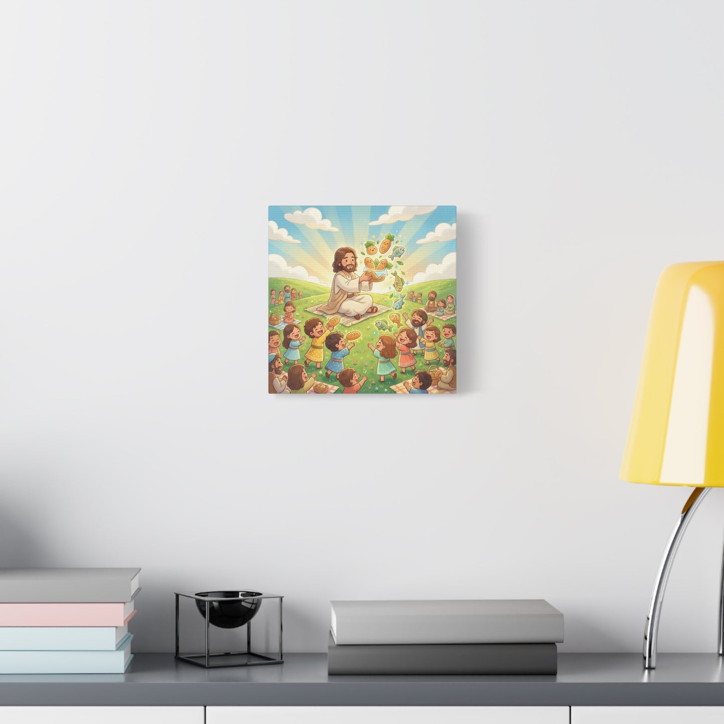 Jesus Feeding Multitude Canvas Wall Art - Loaves And Fish Bible Scene, Christian Nursery Decor - Matte Cotton Print, Kids Room Wall Decor, Sunday School Classroom - Bedroom Home Decoration