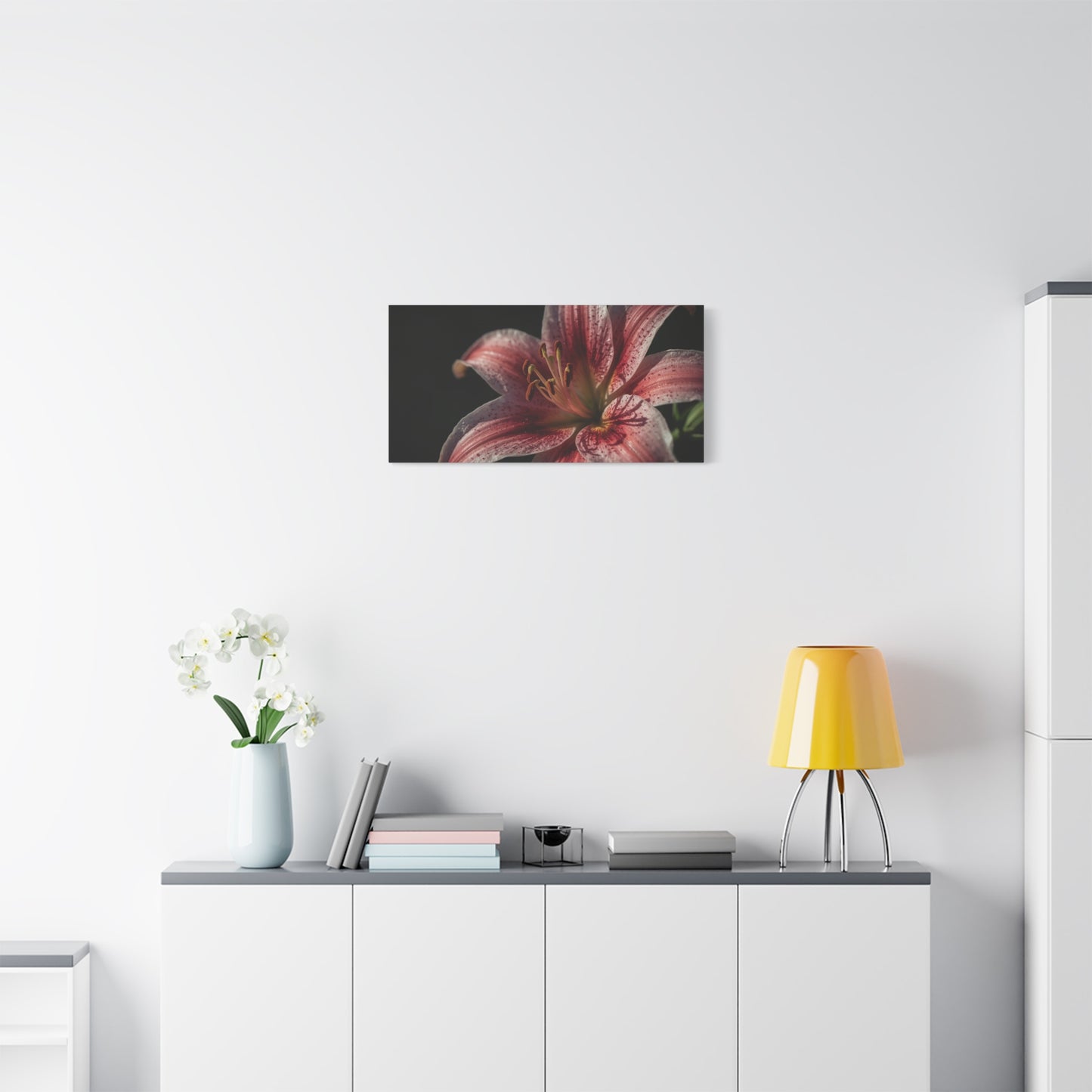 Pink Stargazer Lily Canvas Wall Art - Floral Macro Art Print, Dark Botanical Canvas Print - Matte Cotton Decor, Contemporary Style - Bedroom Wall Accent, Living Room Decoration - Ready to Hang