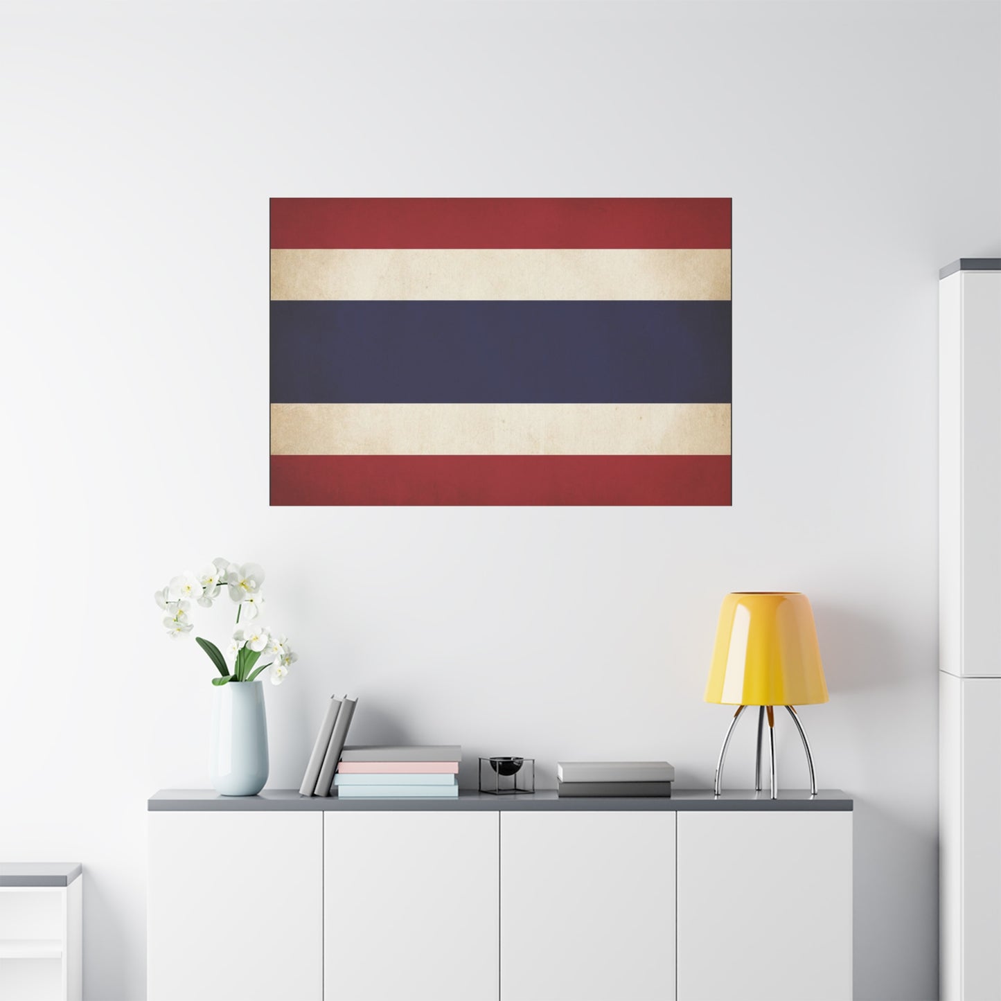 Thailand Flag Canvas Wall Art - Vintage Thai Tricolor Stripe Print, Minimalist Patriotic Decor - Matte Cotton Look - Living Room Wall Decor, Bedroom Home Decoration, Office Art - Ready to Hang