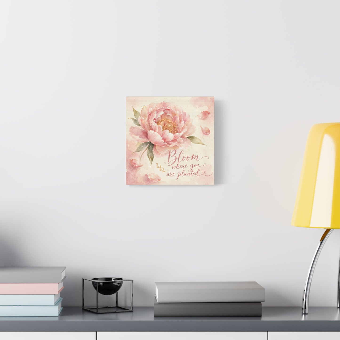 "Bloom Where You Are Planted" Peony Canvas Wall Art - Pink Watercolor Floral Quote Print, Soft Botanical Decor, Bedroom Wall Hanging, Feminine Farmhouse Style - Bedroom Home Decoration - Ready to Hang