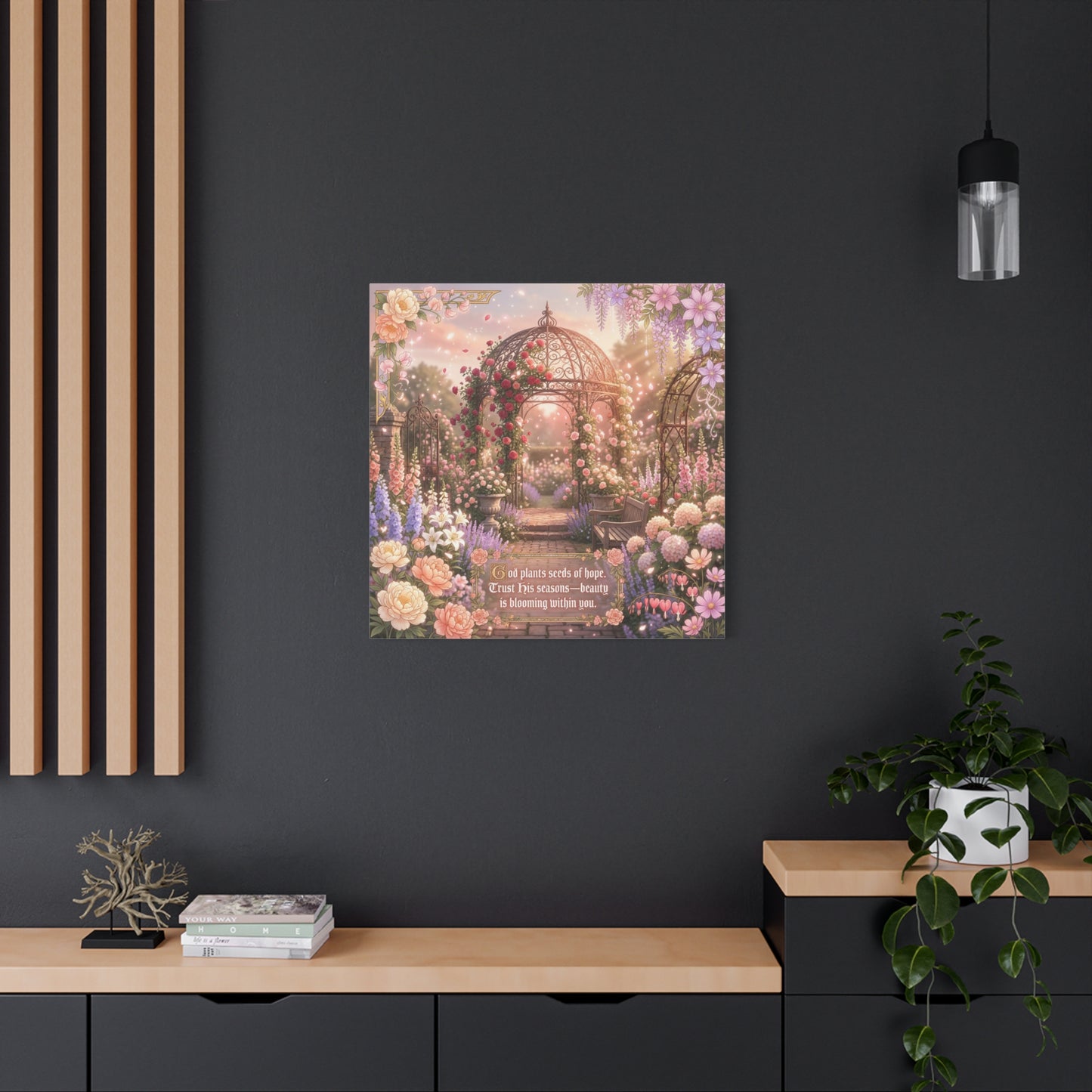 "God Plants Seeds Of Hope" Floral Garden Canvas Wall Art - Romantic Rose Gazebo Scripture Quote Print - Matte Botanical Cottagecore Decor - Bedroom Living Room Home Decoration - Living Room Wall Decor