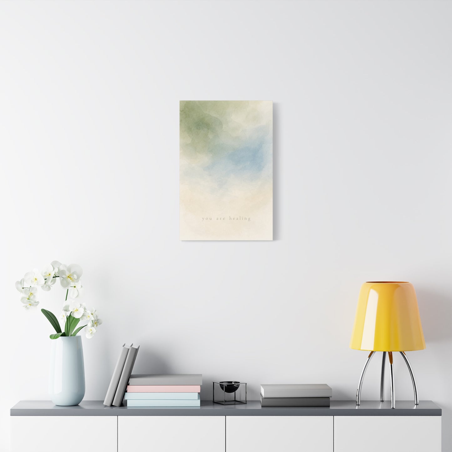"You Are calming" Abstract Canvas Wall Art - Soft Blue Green Watercolor Quote Print - Minimalist Calm Style - Bedroom Wall Decor, Meditation Space, Living Room Home Decoration - Modern Farmhouse Style