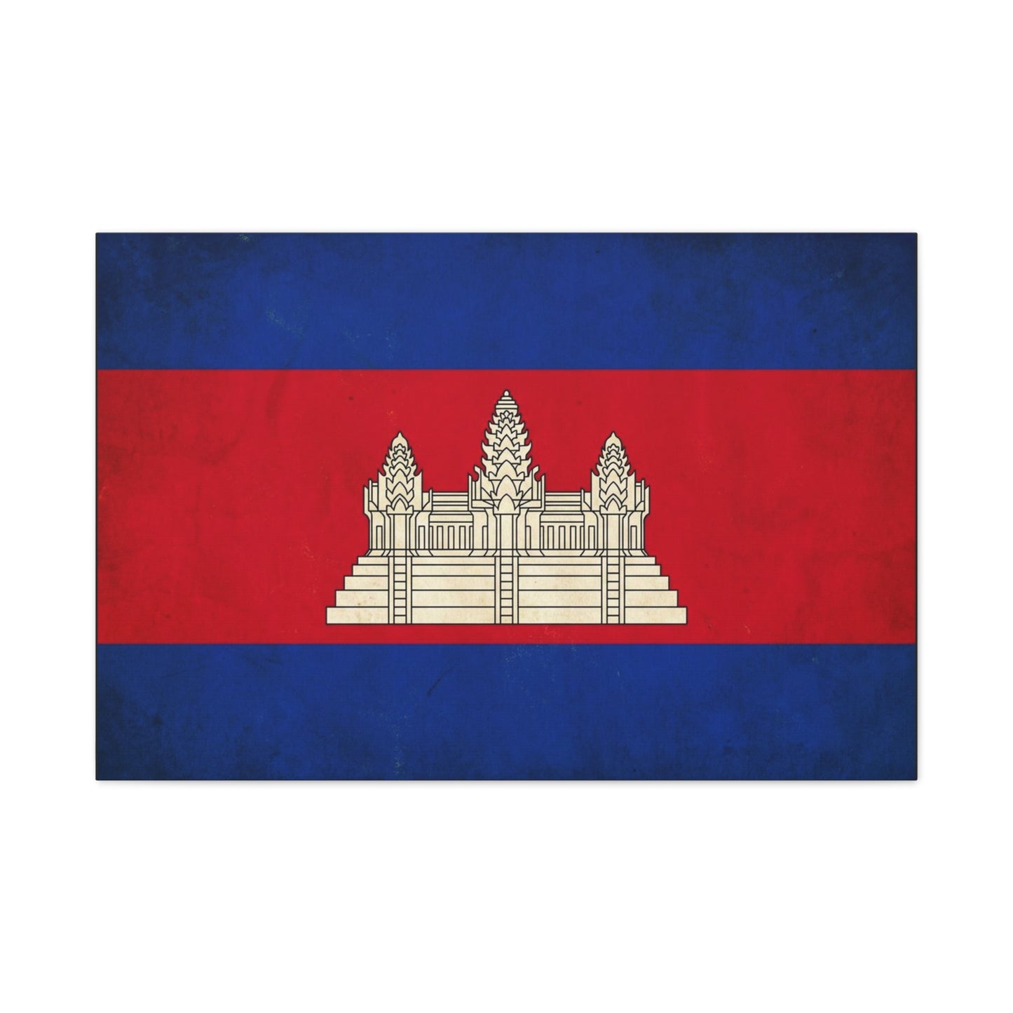 Cambodia Flag Canvas Wall Art - Khmer Temple Emblem Patriotic Print, Vintage National Decor - Textured Red Blue Banner Style - Living Room Wall Decor - Bedroom Home Decoration - Modern Farmhouse Style