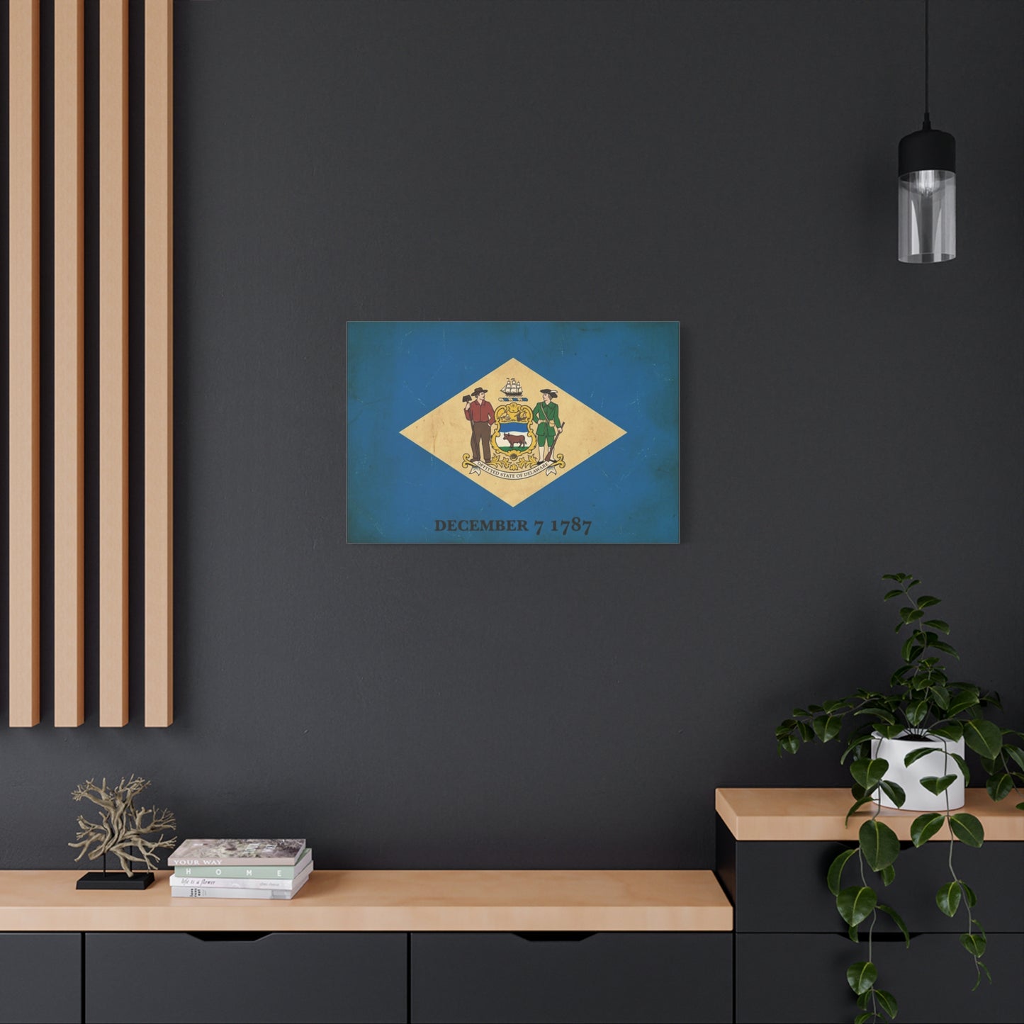 Delaware State Flag Canvas Wall Art - "December 7 1787" Vintage Blue Banner Print - Patriotic Historical Decor, Matte Canvas, Living Room Wall Decor, Office Art - Ready to Hang - Ready to Hang