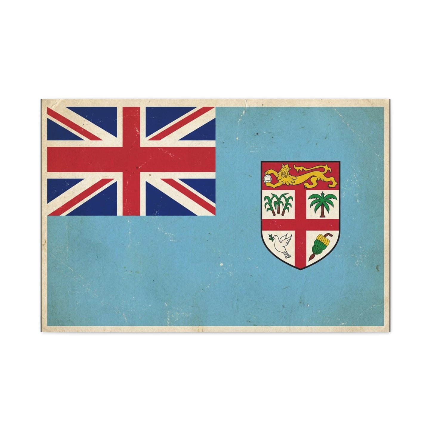 Vintage Fiji Flag Canvas Wall Art - Distressed British Ensign And Shield Print - Retro Patriotic Decor, Coastal Blue Island Style, Living Room Wall Decor, Office Art - Ready to Hang - Ready to Hang