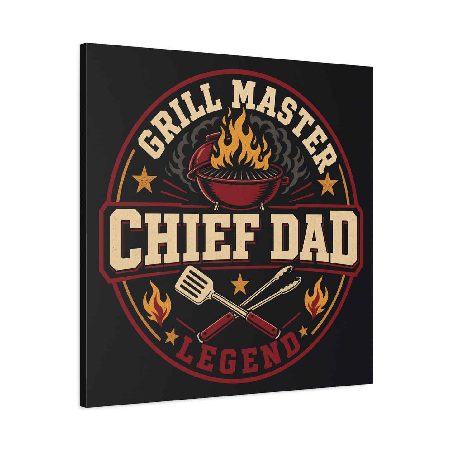 "Grill Master Chef Dad Legend" Canvas Wall Art - Vintage BBQ Typography Print, Rustic Kitchen Decor, Man Cave Wall Hanging, Retro Barbecue Poster Style Home Accent - Ready to Hang - Ready to Hang