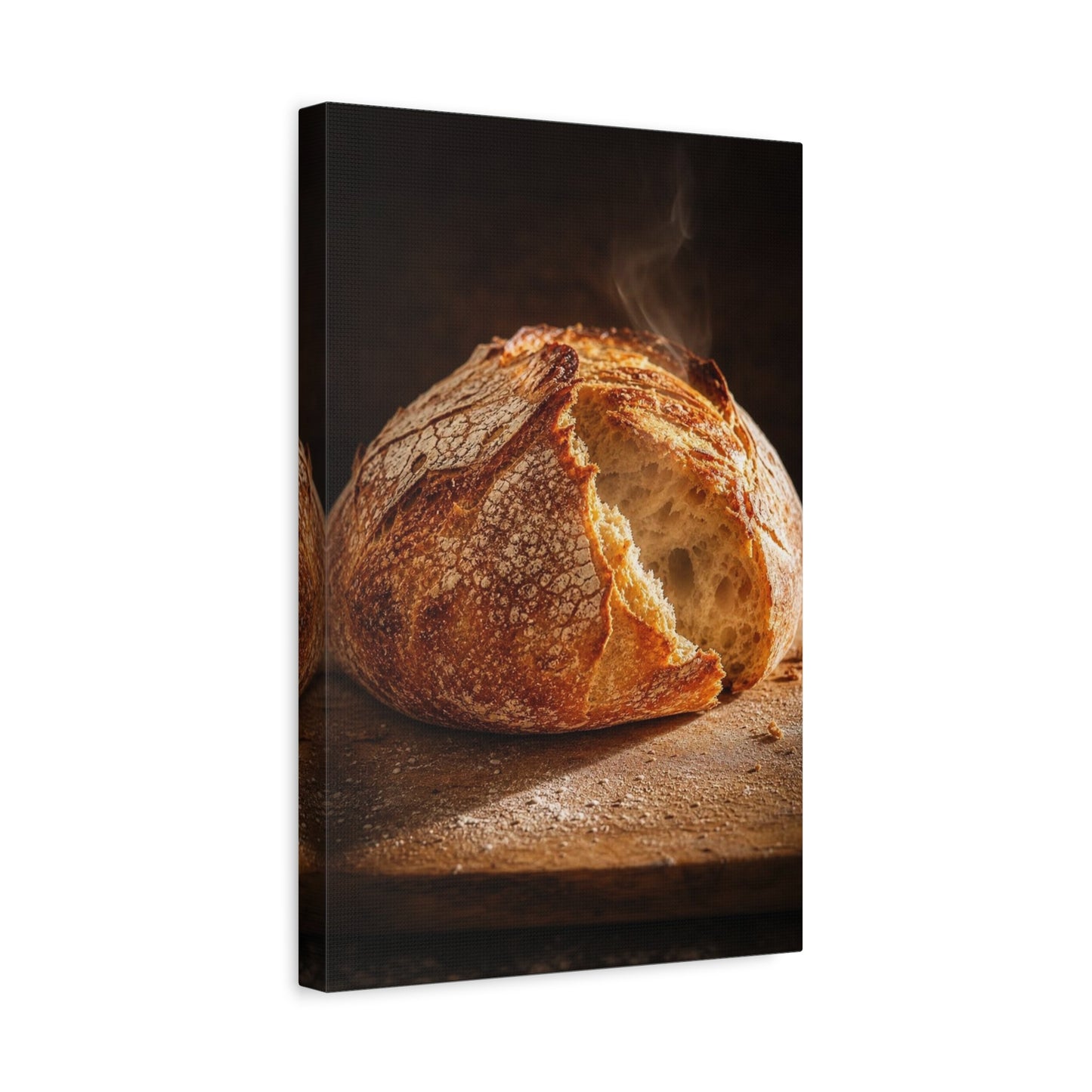 Rustic Bread Canvas Wall Art - Crusty Artisan Loaf Food Art Print, Warm Kitchen Wall Decor, Moody Still Life, Cotton Canvas, Dining Room Accent, Farmhouse Interior Style - Ready to Hang