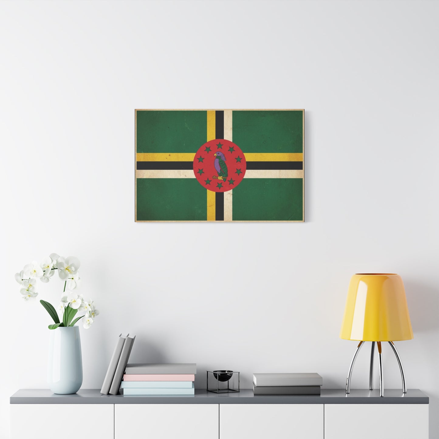 Dominica Flag Canvas Wall Art - Vintage Caribbean Nation Print, Distressed Green Red Sisserou Parrot Design - Traditional Island Decor - Living Room Wall Decor, Office Art - Bedroom Home Decoration