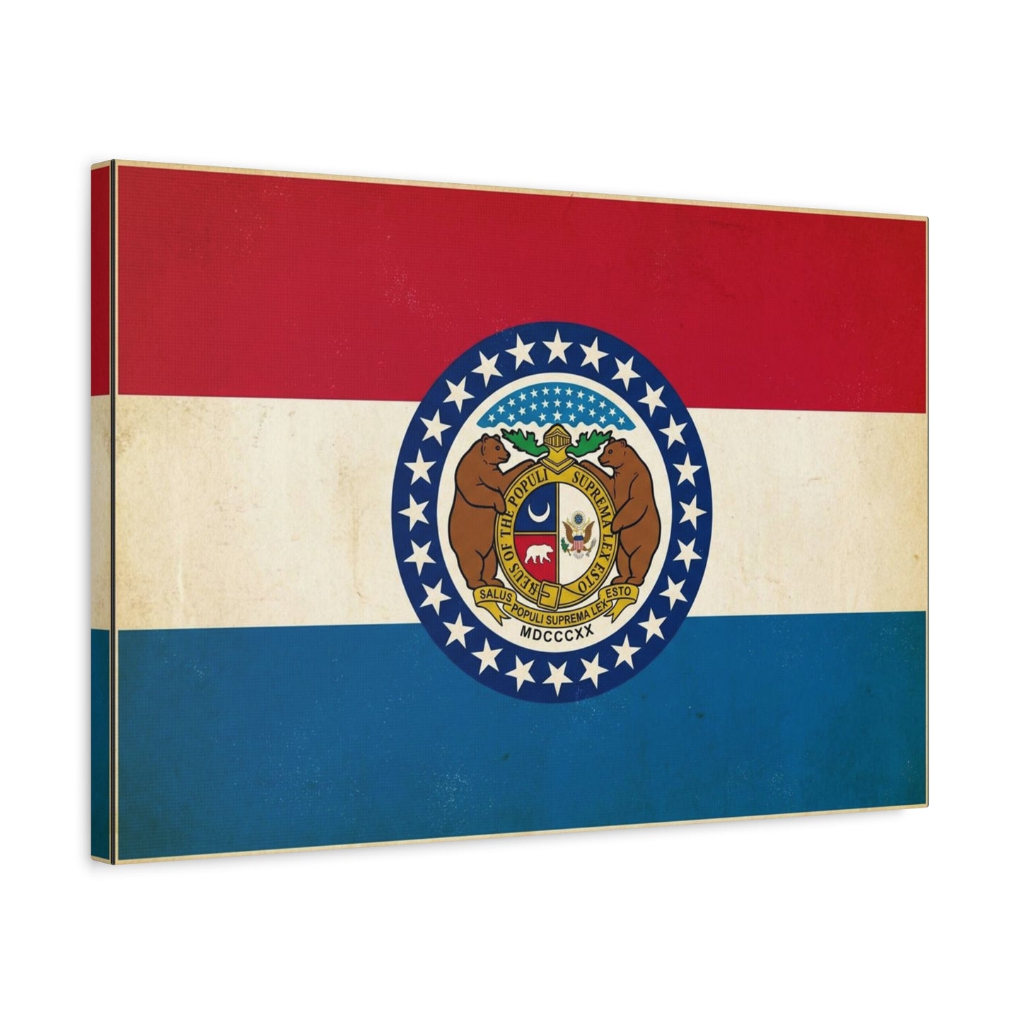 Missouri State Flag Canvas Wall Art - Vintage Red White Blue Bear Seal Print - Patriotic Americana Decor - Living Room Wall Decor, Office Art - Ready to Hang - Bedroom Home Decoration - Ready to Hang
