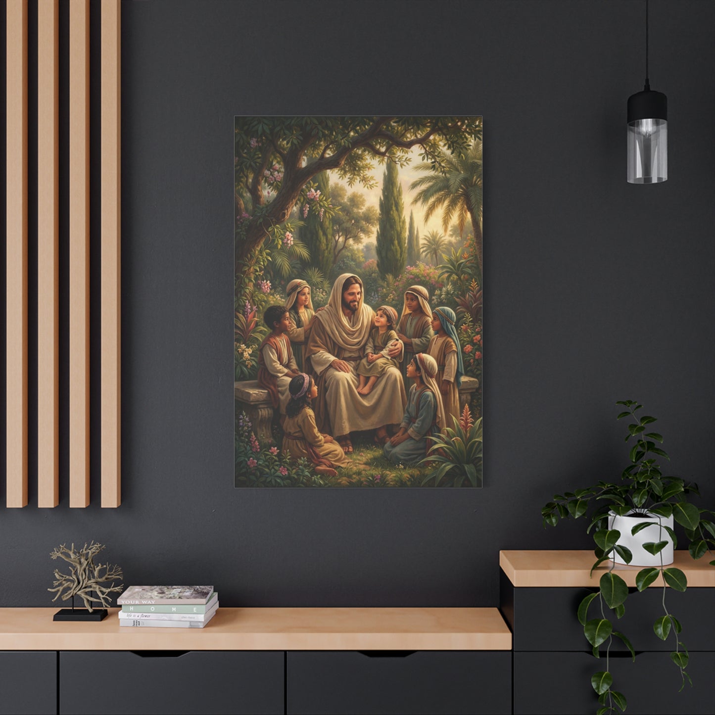 Jesus Christ With Children Canvas Wall Art - Biblical Garden Scene, Christian Home Decor - Traditional Religious Print, Living Room Wall Decor, Bedroom Home Decoration - Modern Farmhouse Style