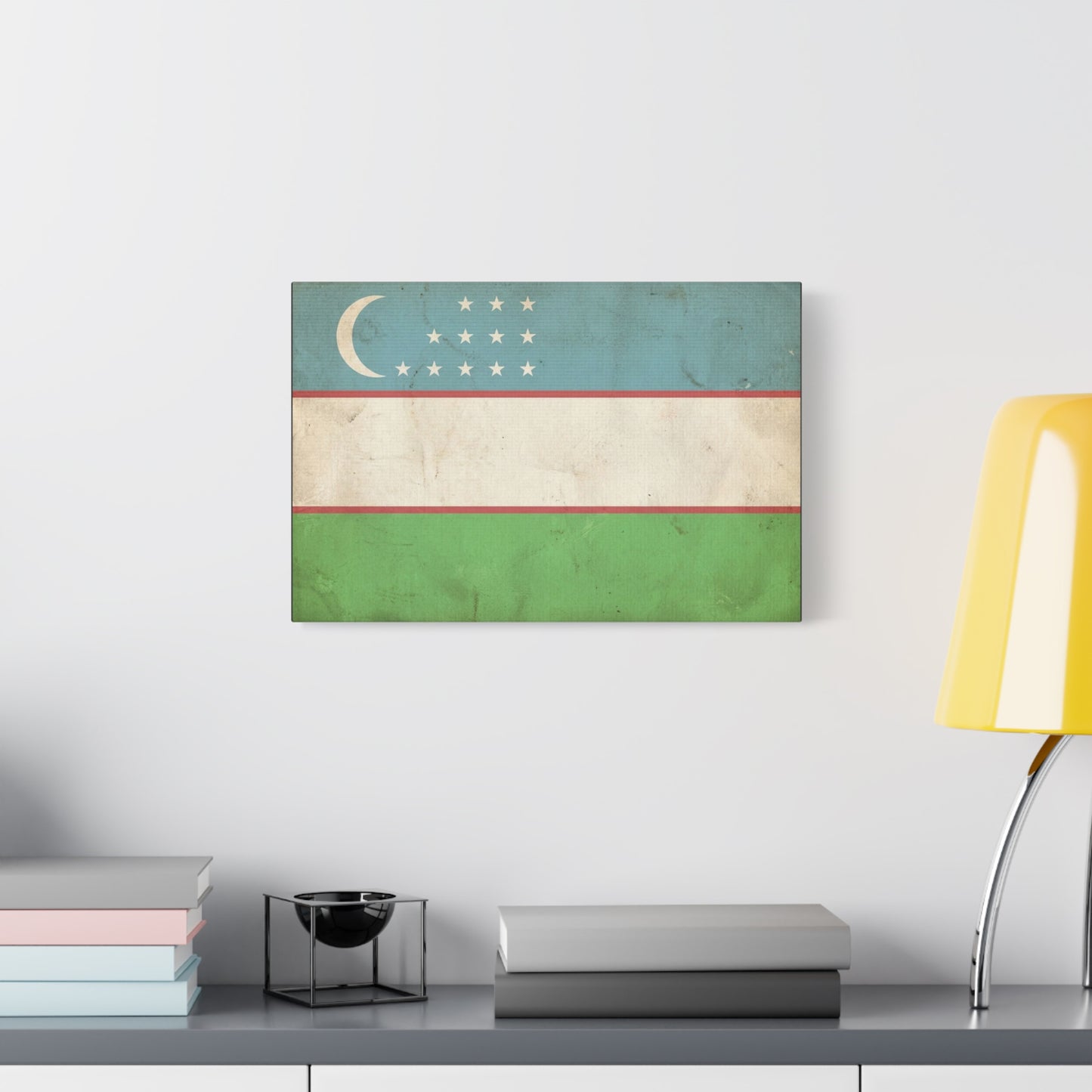 Uzbekistan Flag Canvas Wall Art - Vintage Uzbek Flag Print, Distressed Patriotic Decor - Cotton Canvas Look - Traditional Style - Living Room Wall Decor - Bedroom Home Decoration - Ready to Hang