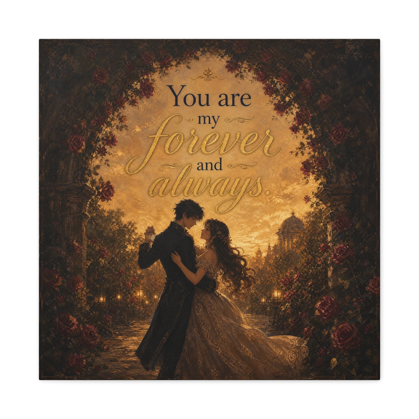 "You Are My Forever And Always." Romantic Couple Canvas Wall Art - Vintage Rose Arch Sunset Quote Print - Bedroom Home Decoration - Living Room Wall Decor - Bedroom Home Decoration - Ready to Hang