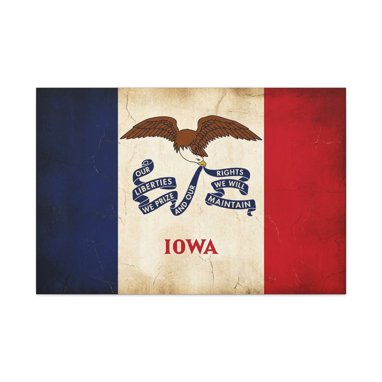 Iowa State Flag Canvas Wall Art - "Our Liberties We Prize And Our Rights We Will Maintain" Eagle Print - Vintage Patriotic Decor - Living Room Wall Decor, Office Art - Bedroom Home Decoration