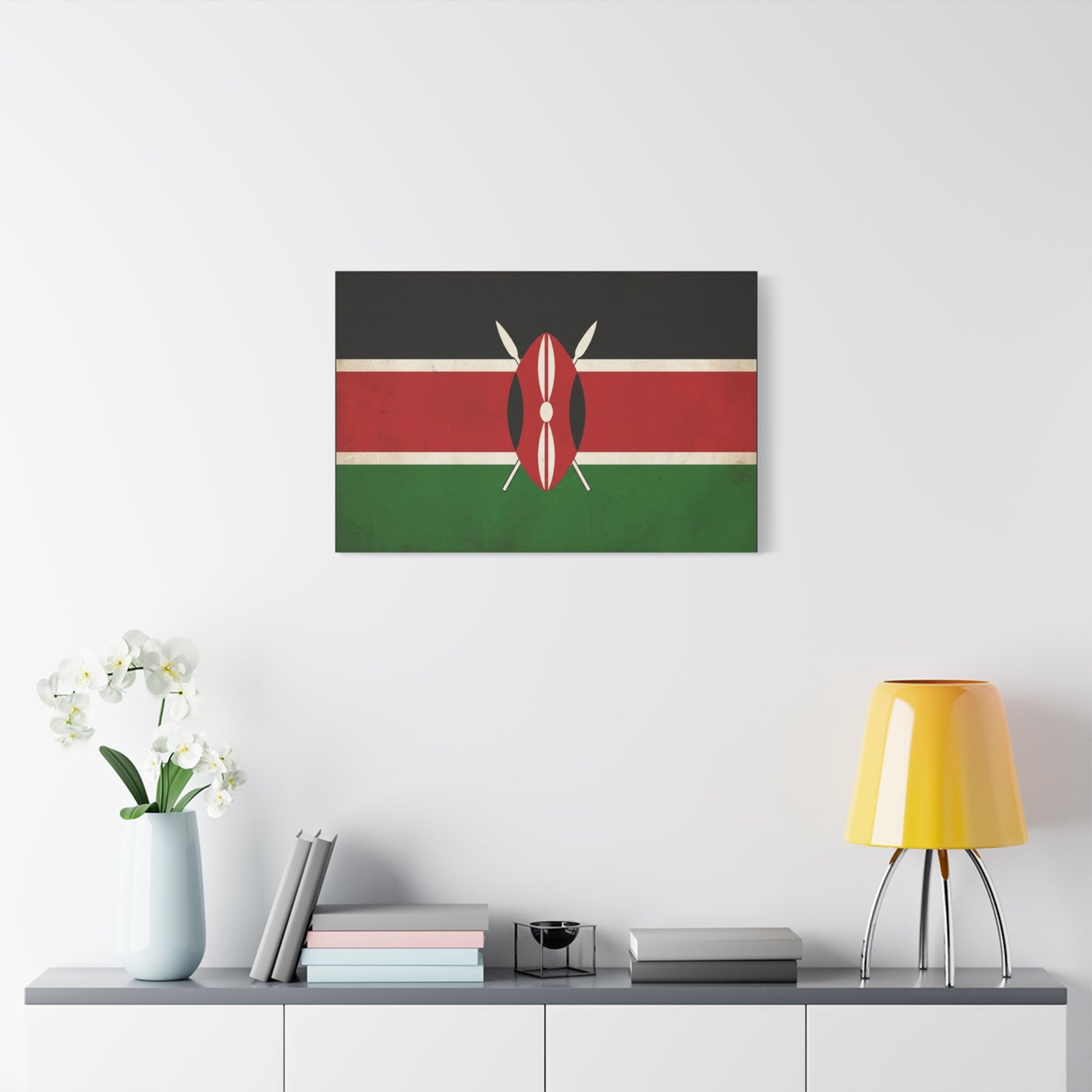Kenya Flag Canvas Wall Art - Vintage Kenyan Flag Print, Patriotic Red Black Green Decor - Matte Cotton Artwork - Living Room Wall Decor, Office Art, Dorm Home Accent - Bedroom Home Decoration