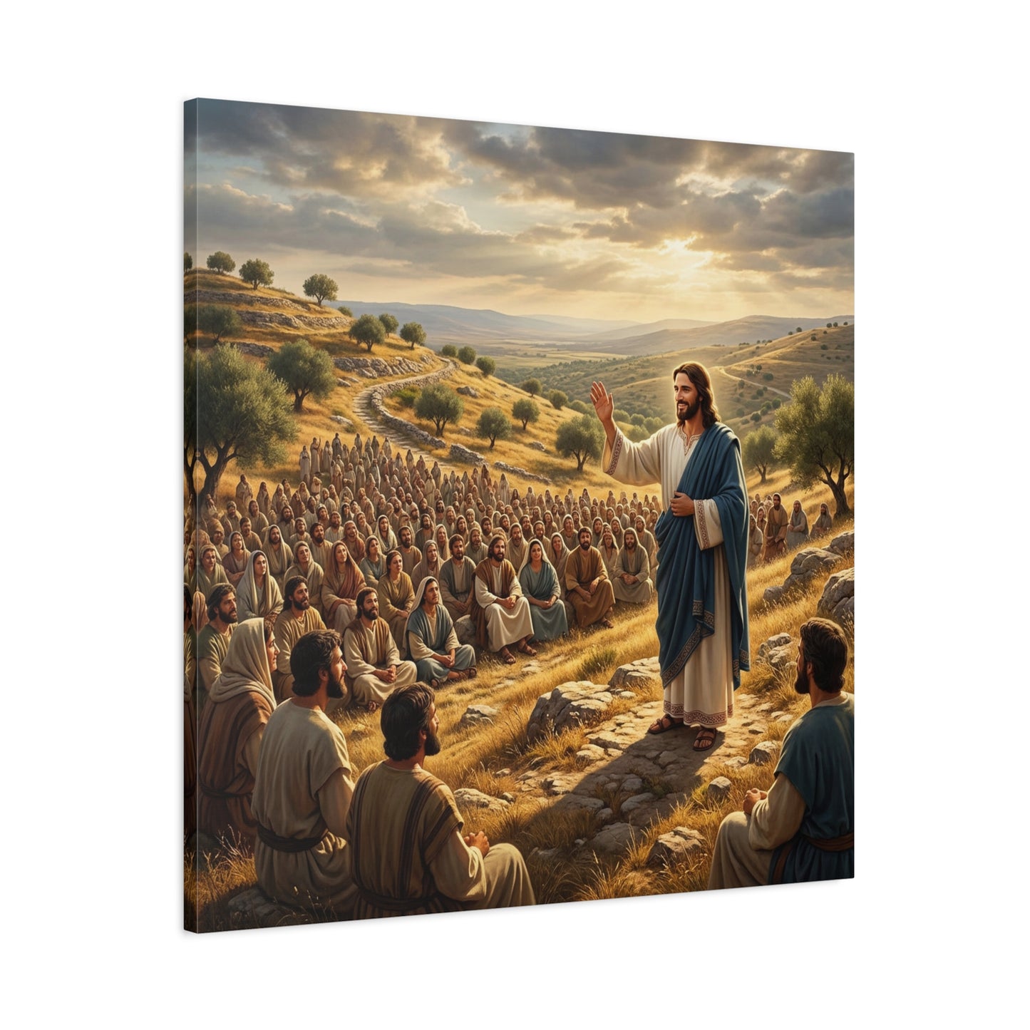 Jesus Teaching Multitude Canvas Wall Art - Biblical Hillside Sermon Scene, Matte Cotton Print - Traditional Christian Decor - Living Room Wall Decor, Bedroom Home Decoration, Office Art