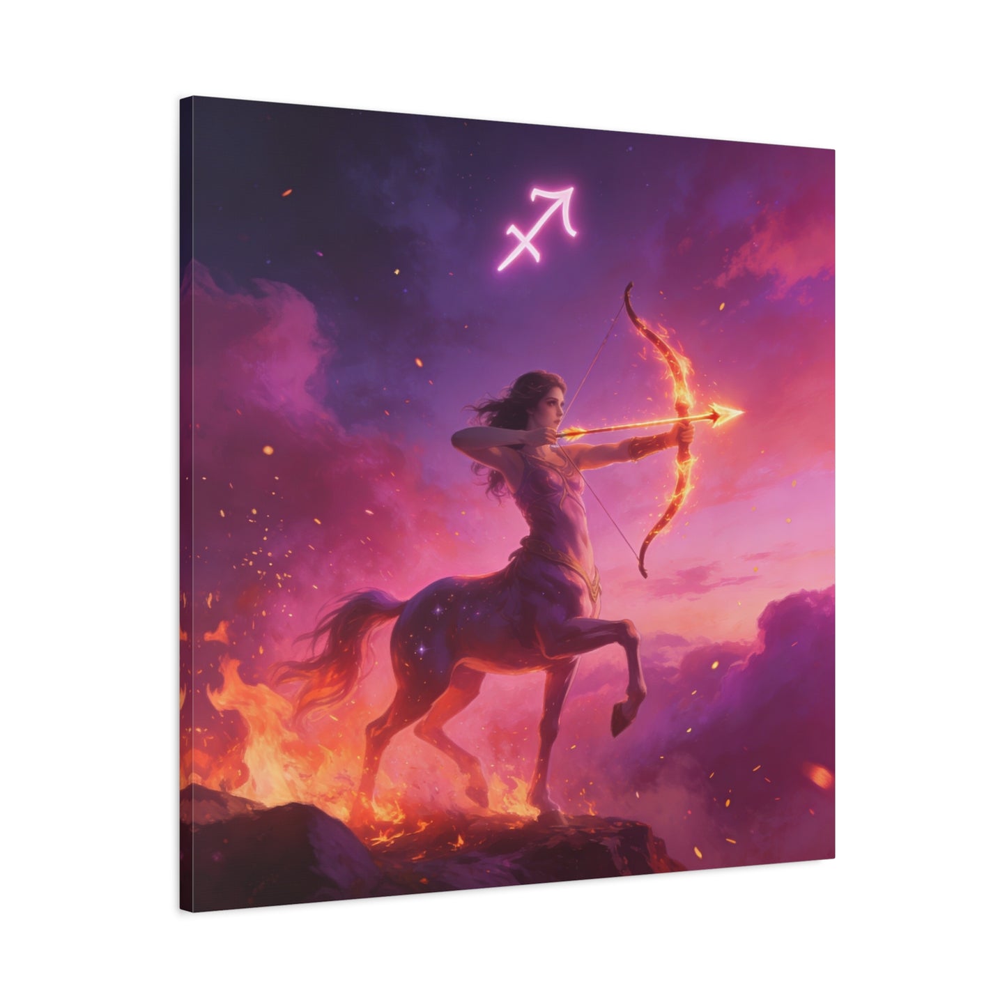 Sagittarius Centaur Archer Canvas Wall Art - Zodiac Fantasy Fire Bow Illustration - Purple Pink Matte Canvas Print - Bedroom Home Decoration, Living Room Wall Decor, Celestial Decor - Ready to Hang