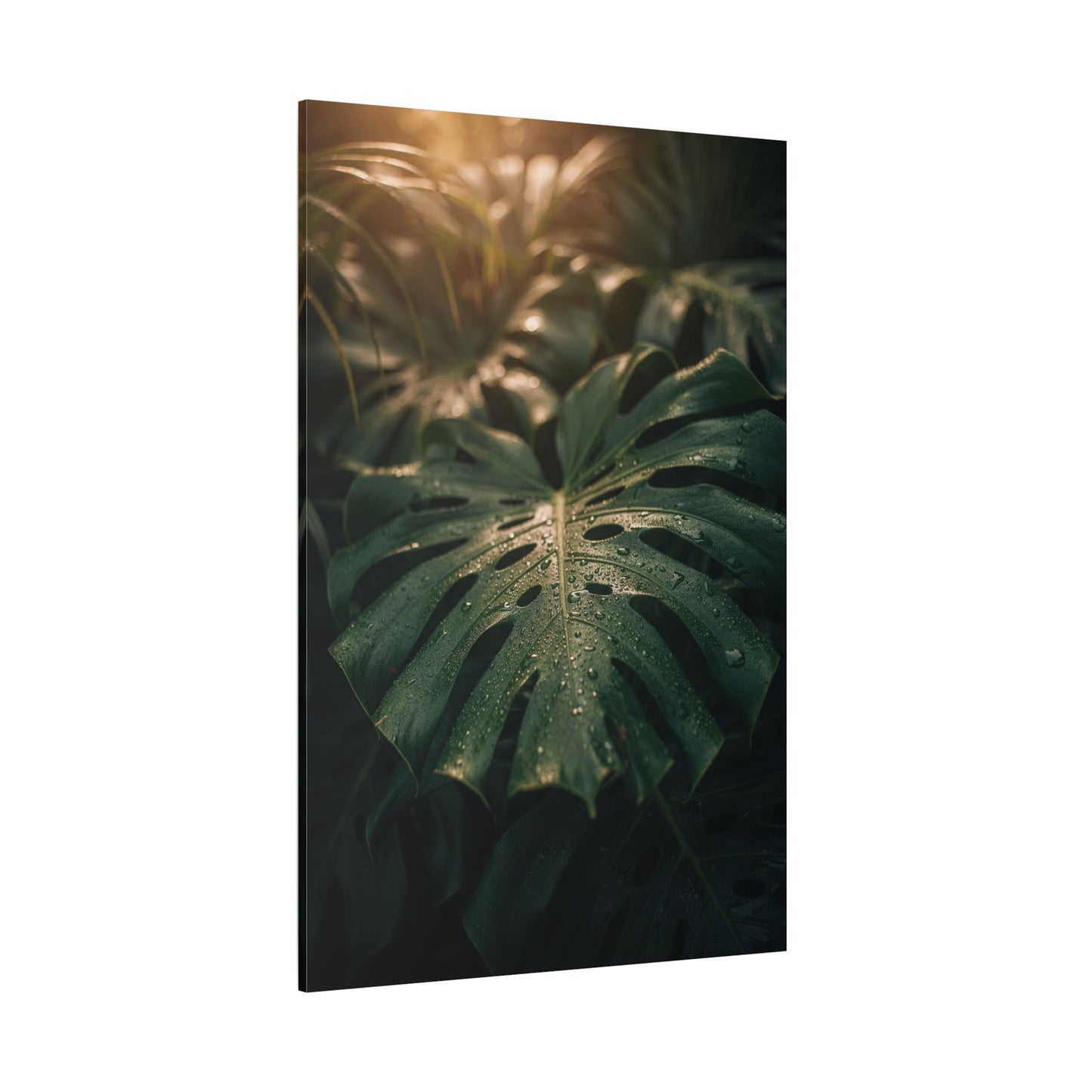 Monstera Leaf Canvas Wall Art - Tropical Botanical Art Print, Moody Green Foliage - Matte Cotton Canvas Print - Bedroom Wall Decor, Bathroom Home Decoration, Spa Style Accent - Cozy Reading Nook Art