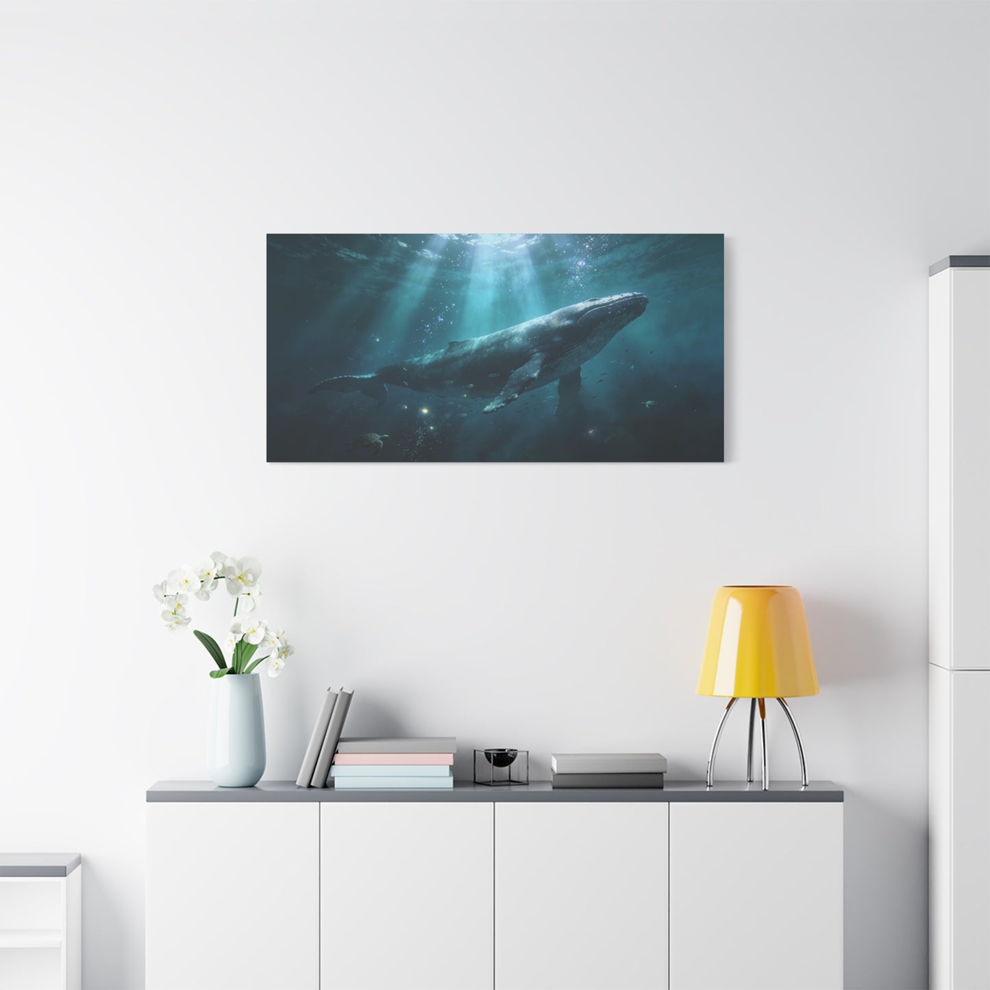 Humpback Whale Canvas Wall Art - Underwater Ocean Scene, Blue Marine Wildlife Decor - Matte Cotton Art Print, Contemporary Coastal Style - Living Room Wall Decor, Bedroom Accent - Ready to Hang