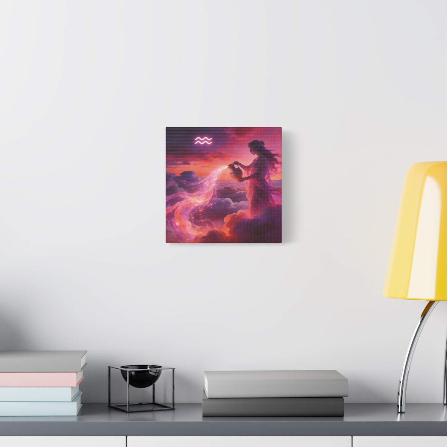 Aquarius Goddess Canvas Wall Art - Zodiac Woman Pouring Celestial Water, Fantasy Sky Illustration - Pink Purple Matte Canvas Print - Bedroom Wall Decor, Bohemian Home Accent - Bedroom Home Decoration