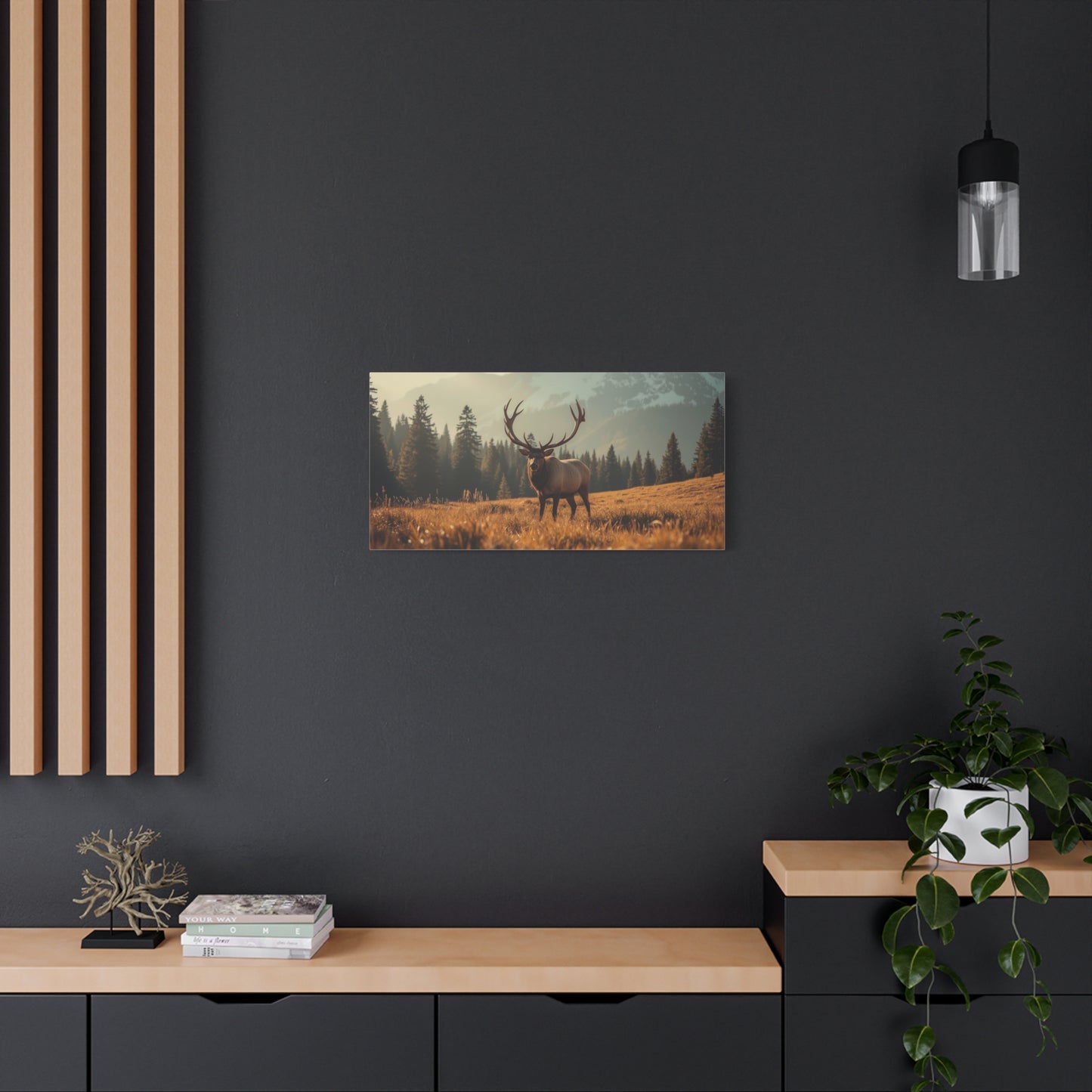 Bull Elk Canvas Wall Art - Mountain Meadow Wildlife Landscape, Golden Light Cotton Print - Rustic Nature Style, Living Room Wall Decor, Lodge Bedroom Home Decoration - Bedroom Home Decoration
