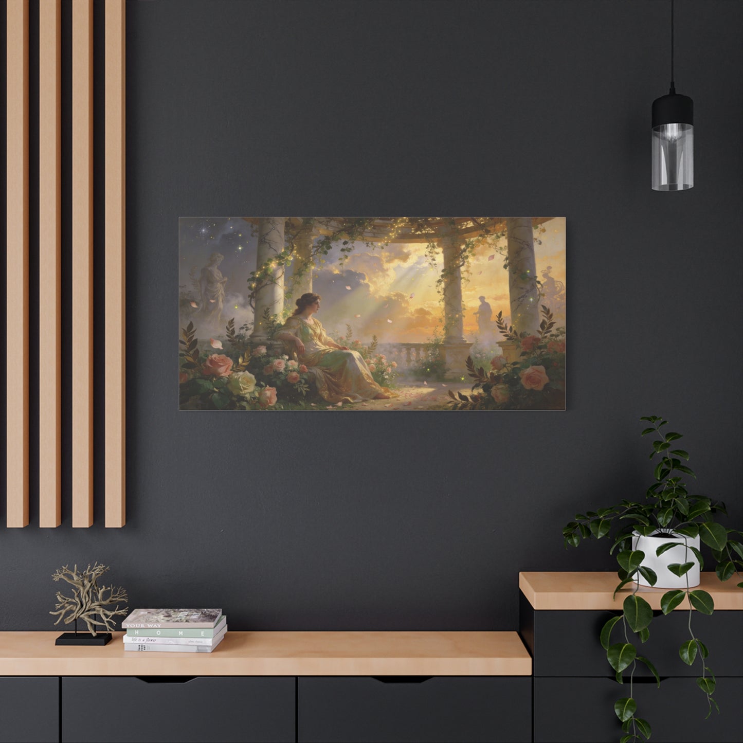 Classical Garden Woman Canvas Wall Art - Rose Pergola Sunset Scene, Romantic Fantasy Painting - Matte Cotton Art Print - Bedroom Wall Decor, Living Room Home Decoration - Bedroom Home Decoration