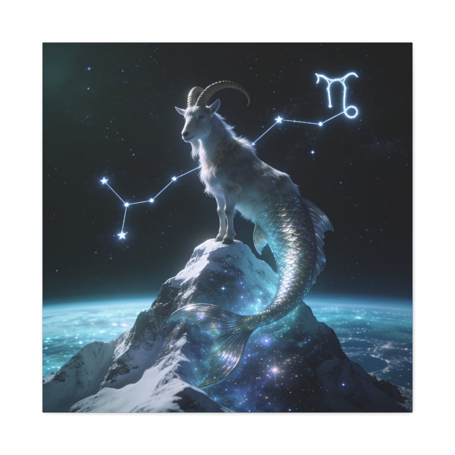 Capricorn Zodiac Canvas Wall Art - Celestial Sea Goat Constellation, Surreal Night Sky, Matte Canvas Print, Modern Fantasy Style, Bedroom Home Decoration, Office Wall Decor Accent - Ready to Hang