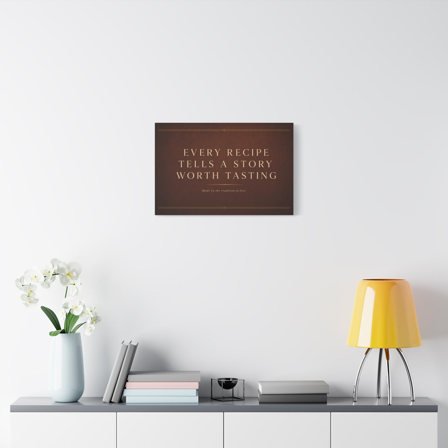 "Every Recipe Tells A Story Worth Tasting" Canvas Wall Art - Kitchen Quote Typography Decor - Brown Minimalist Farmhouse Style - Dining Room Home Decoration - Living Room Wall Decor - Ready to Hang
