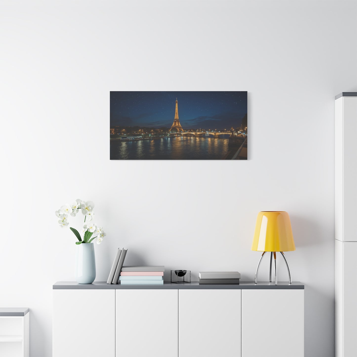 Eiffel Tower Canvas Wall Art Paris Night Art Print - Starry Seine Cityscape, Matte Finish Cotton Canvas - Contemporary Living Room Wall Decor, Bedroom Home Decoration - Bedroom Home Decoration