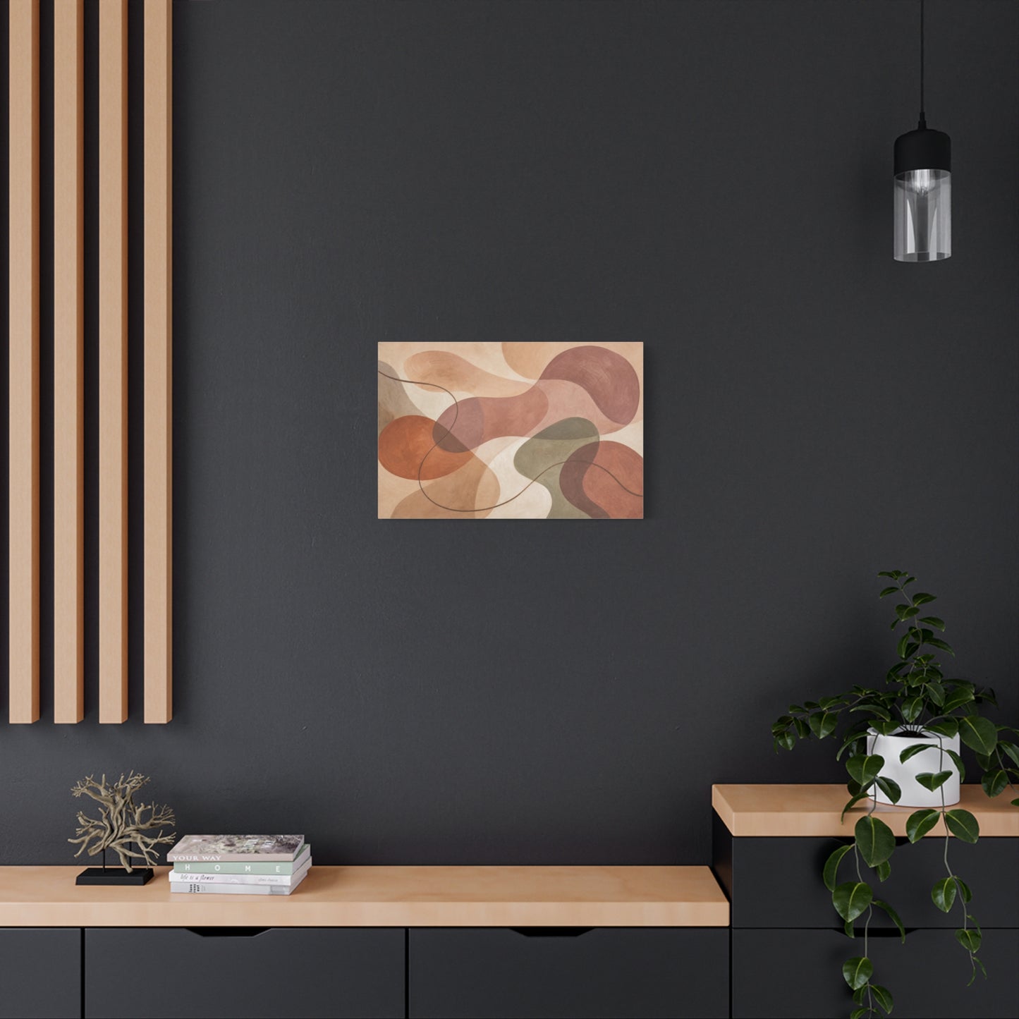 Abstract Geometric Canvas Wall Art - Earth Tone Modern Curved Shapes, Minimalist Neutral Composition - Contemporary Matte Canvas Print - Living Room Wall Decor, Bedroom Home Decoration - Ready to Hang