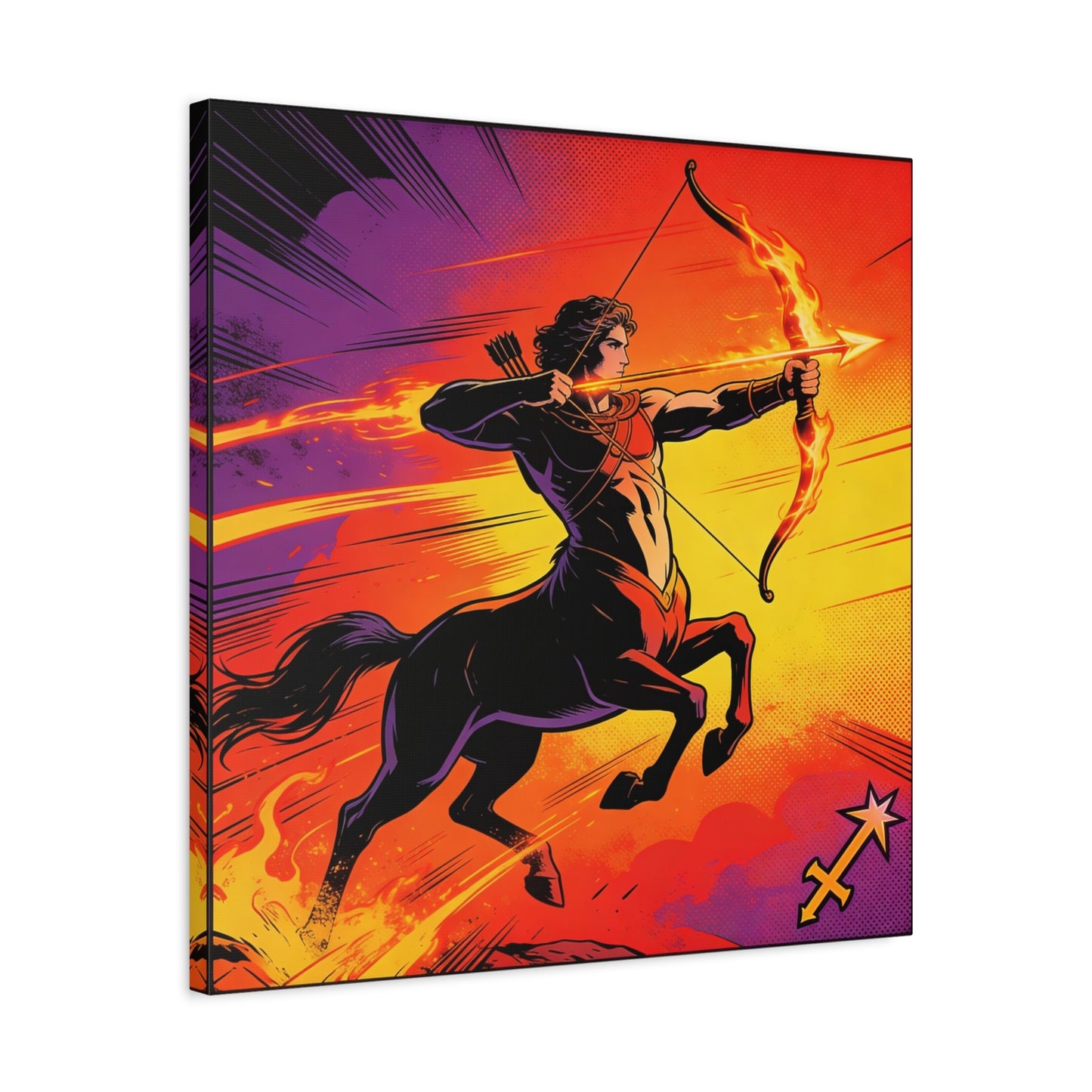 Sagittarius Centaur Archer Canvas Wall Art - Fiery Zodiac Illustration, Bold Mythology Decor - Matte Canvas Print, Modern Pop Art Style - Bedroom Home Decoration, Office Wall Decor - Ready to Hang