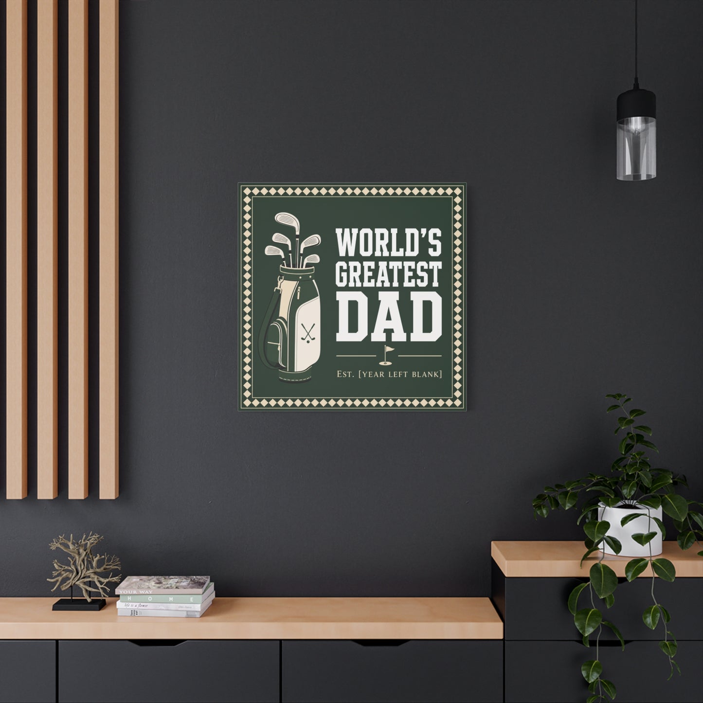 "World's Greatest Dad" Golf Canvas Wall Art - Personalized Father Quote Print, Green Vintage Sports Decor - Typography Illustration - Office Wall Decor - Ready to Hang - Bedroom Home Decoration