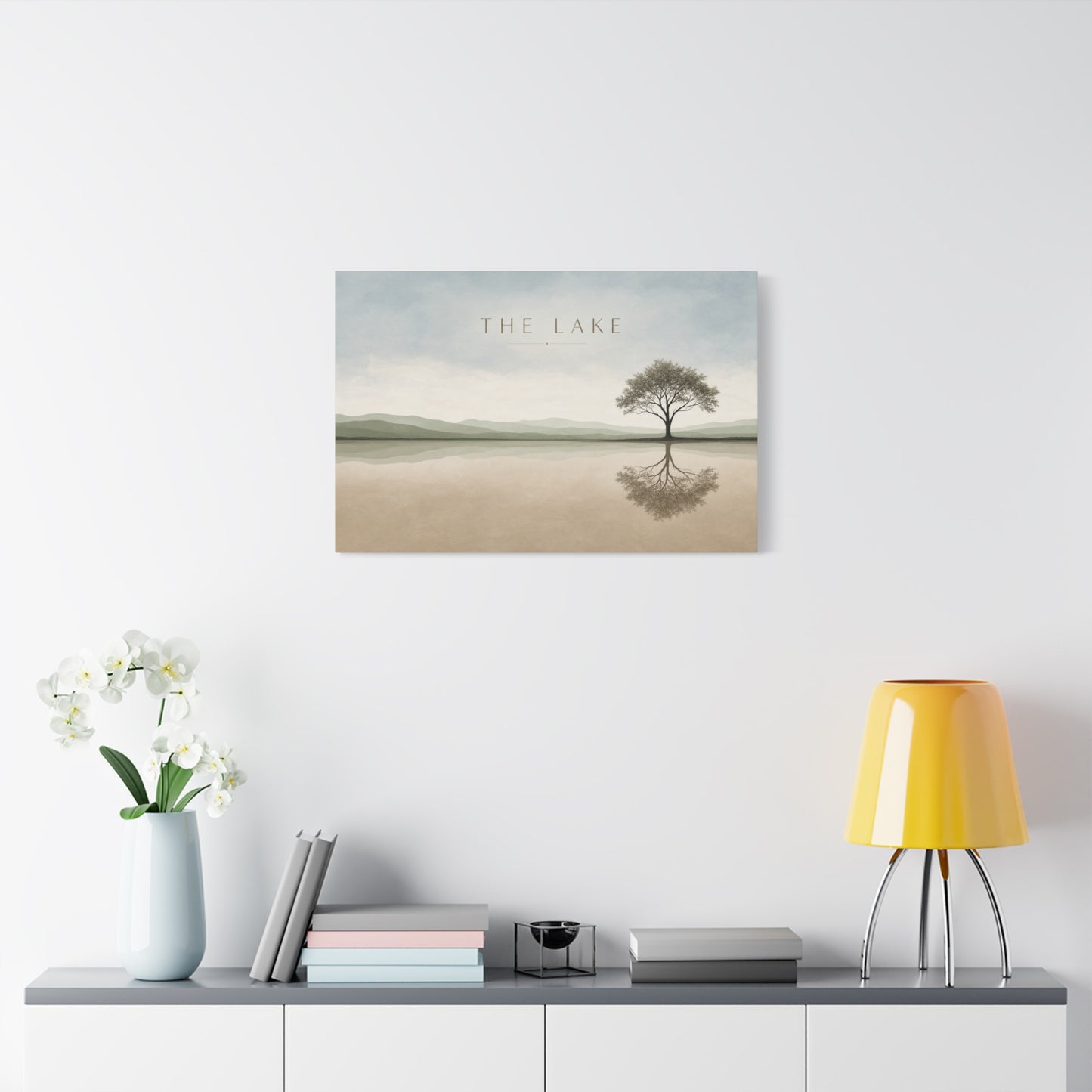 "The Lake" Lake Landscape Canvas Wall Art - Minimalist Tree Reflection Print, Serene Neutral Nature Decor - Contemporary Matte Canvas - Living Room Bedroom Office Wall Decoration - Ready to Hang