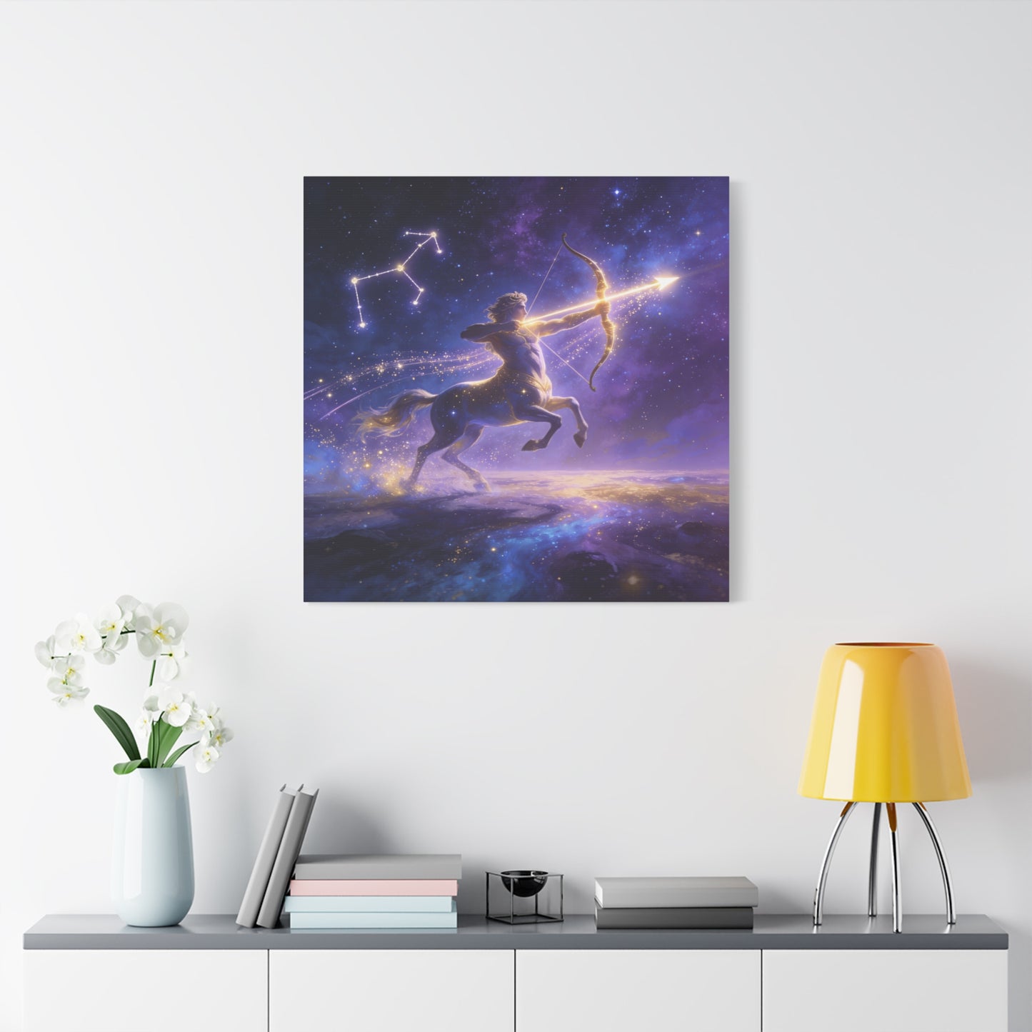 Sagittarius Zodiac Canvas Wall Art - Celestial Centaur Archer Constellation Print, Purple Galaxy Night Sky, Mythic Astrology Decor, Modern Bedroom Accent, Office Decoration - Living Room Wall Decor