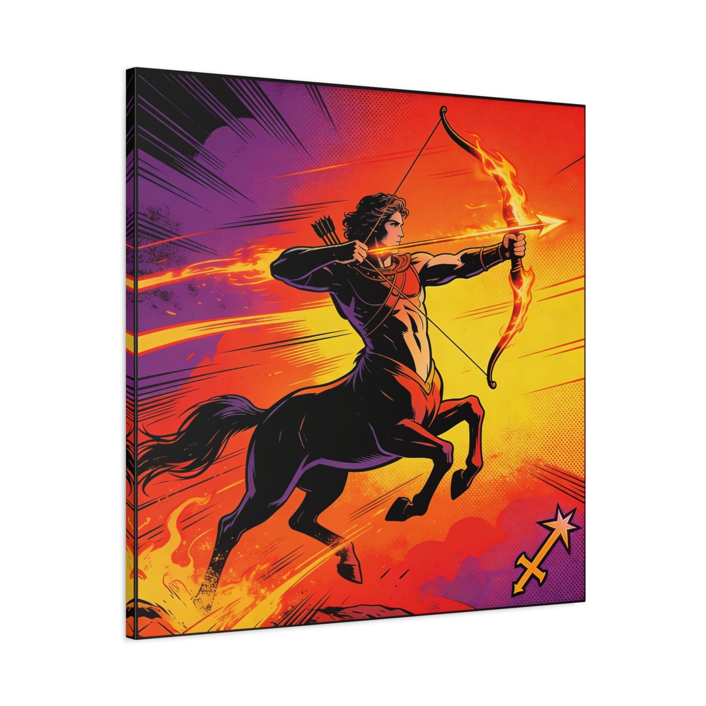 Sagittarius Centaur Archer Canvas Wall Art - Fiery Zodiac Illustration, Bold Mythology Decor - Matte Canvas Print, Modern Pop Art Style - Bedroom Home Decoration, Office Wall Decor - Ready to Hang