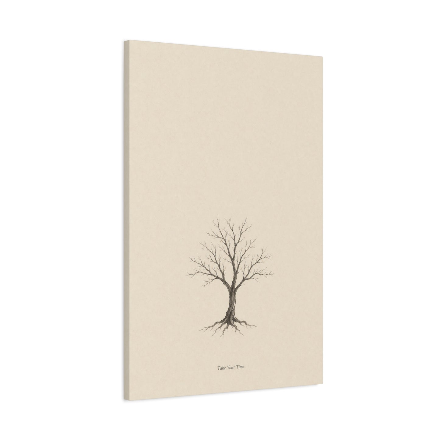 "Take Your Time" Minimalist Tree Canvas Wall Art - Neutral Botanical Print, Beige Contemporary Decor - Matte Cotton Artwork - Bedroom Home Decoration - Living Room Wall Decor - Bedroom Home Decoration