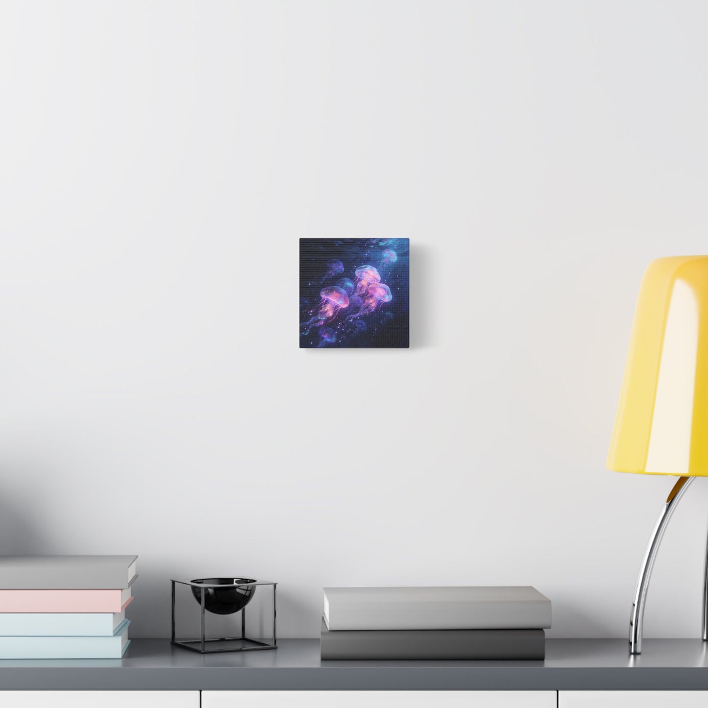 Glowing Jellyfish Canvas Wall Art - Ocean Fantasy Sea Life Decor, Luminous Pink Blue Artwork - Matte Canvas Print, Contemporary Style - Bedroom Wall Decor, Meditation Space Accent - Ready to Hang