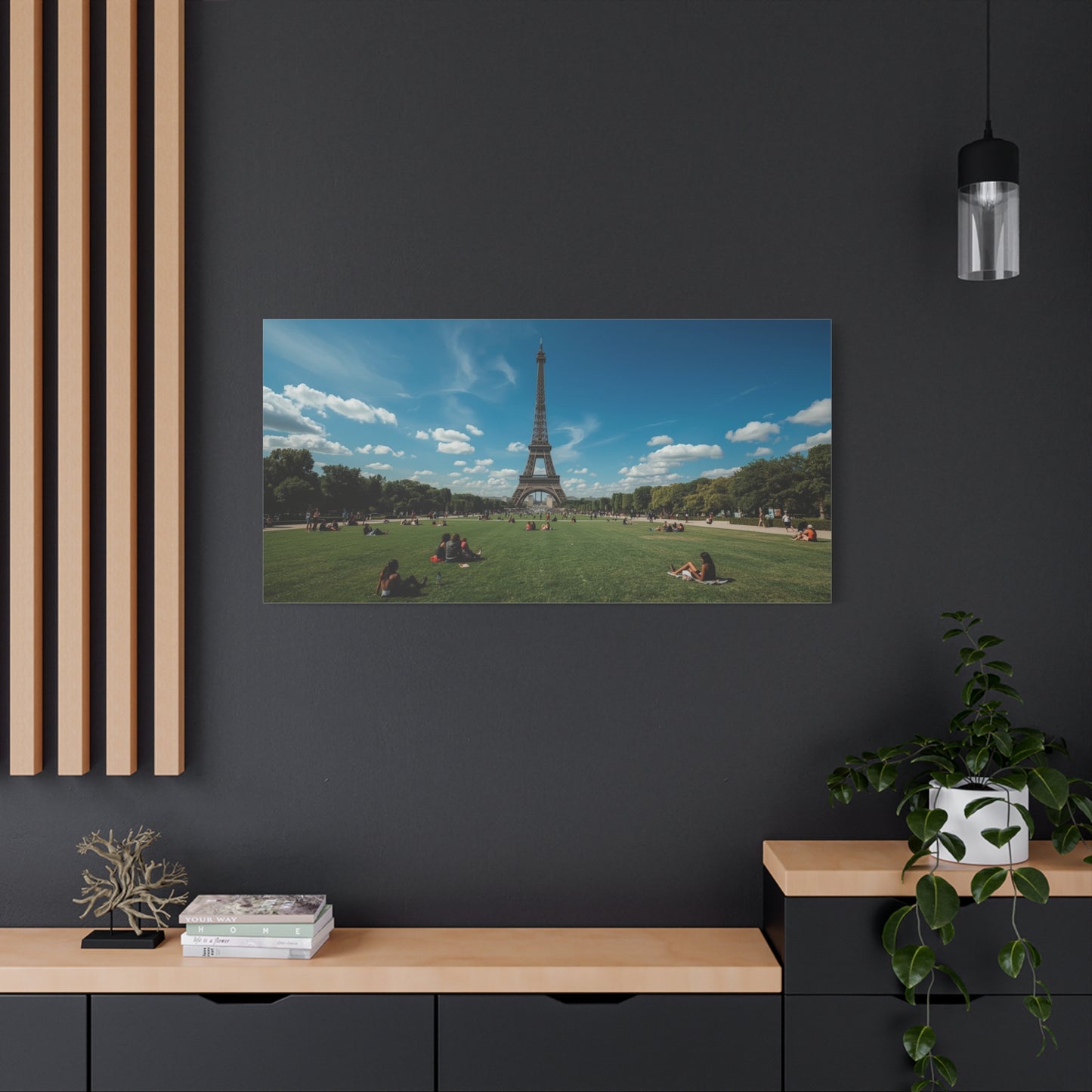 Eiffel Tower Canvas Wall Art Paris Landmark Art Print - Blue Sky, Green Lawn, Travel Cityscape Decor - Matte Cotton Artwork - Living Room Wall Decor, Office Art Accent - Bedroom Home Decoration