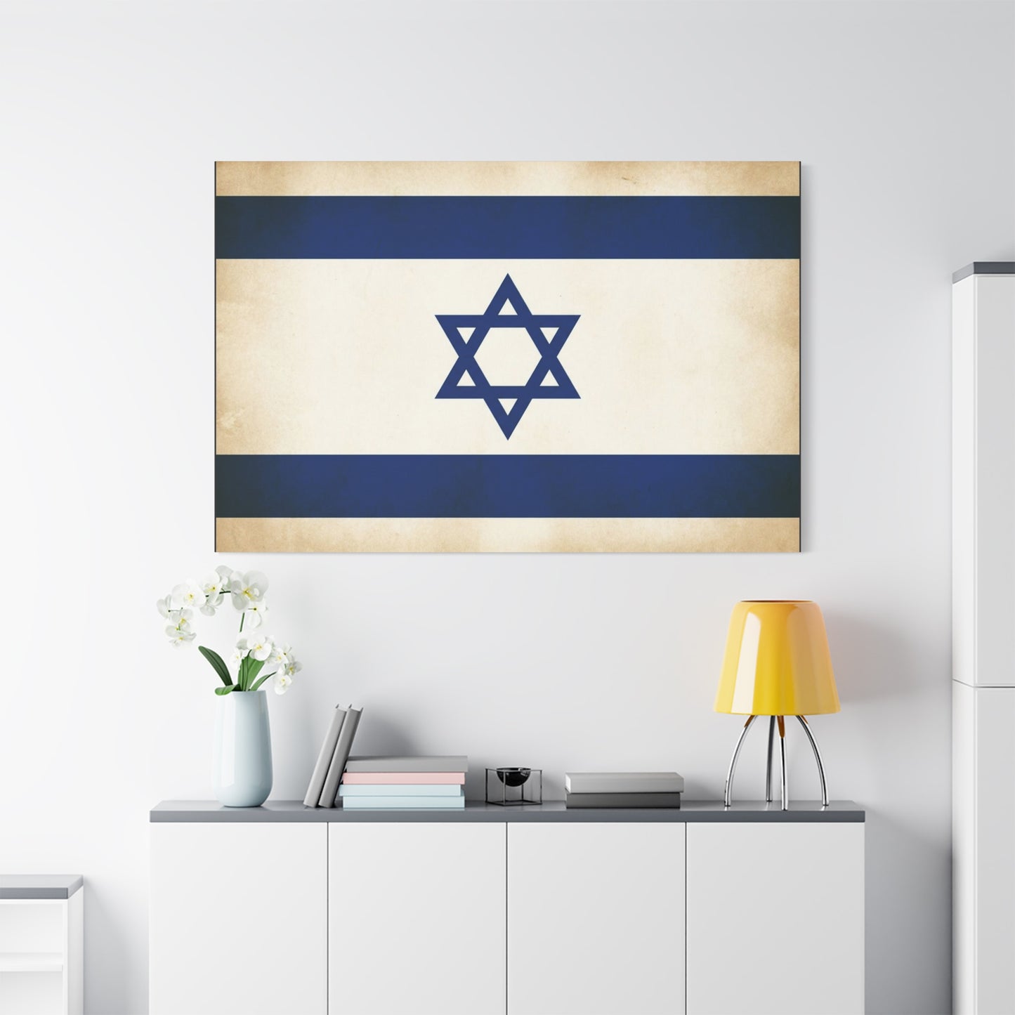 Israel Flag Canvas Wall Art - Vintage Blue And White Star Of David Decor - Matte Minimalist Jewish Home Decoration - Living Room Wall Decor, Bedroom Accent - Bedroom Home Decoration - Ready to Hang