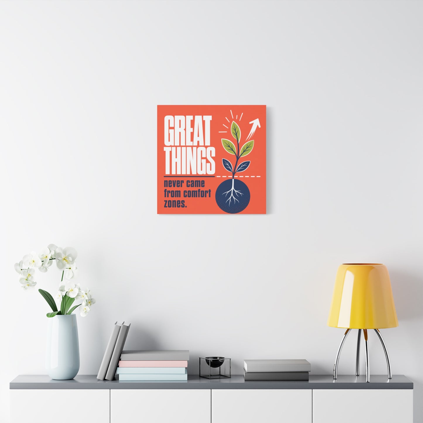 "Great Things Never Came From Comfort Zones" Typography Canvas Wall Art - Motivational Quote Print, Modern Orange Blue Office Decor, Bedroom Home Decoration - Office Wall Art - Bedroom Home Decoration