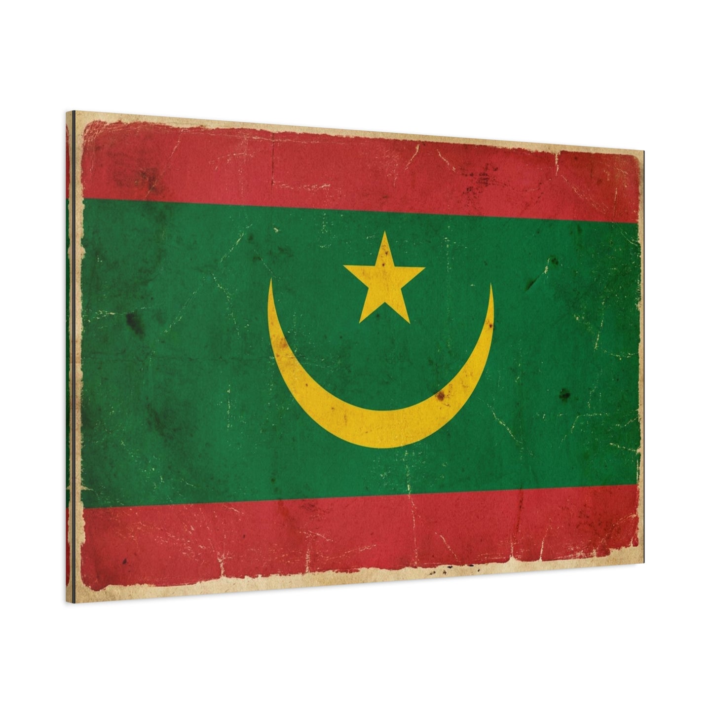 Mauritania Flag Canvas Wall Art - Vintage Crescent Star Country Print - Distressed Green Red Gold Design - Cultural Pride Decor For Living Room - Bedroom Home Decoration - Living Room Wall Decor