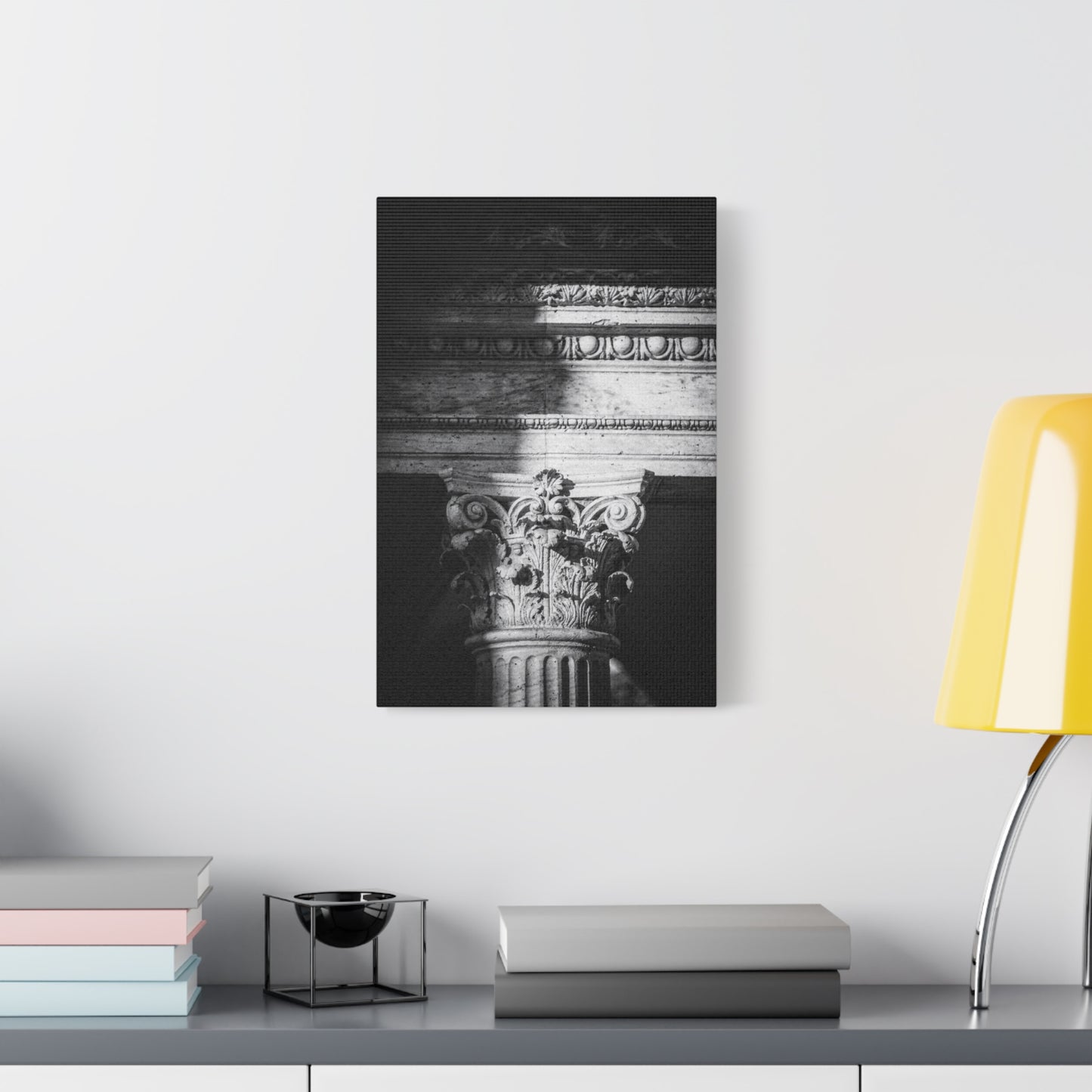 Black And White Corinthian Column Canvas Wall Art - Architectural Art Print, Dramatic Light And Shadow, Matte Cotton Decor - Minimalist Living Room Wall Decor, Office Art - Ready to Hang
