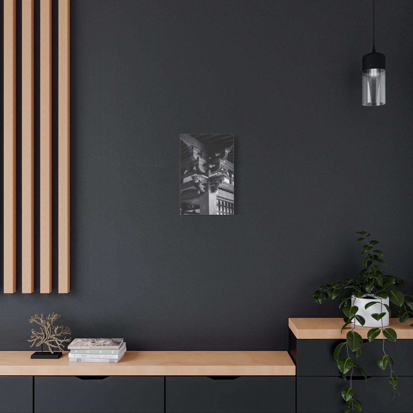 Japanese Temple Architecture Canvas Wall Art - Black And White Wooden Carved Bracket Art Print - Traditional Zen Style - Living Room Wall Decor, Bedroom Home Decoration - Bedroom Home Decoration