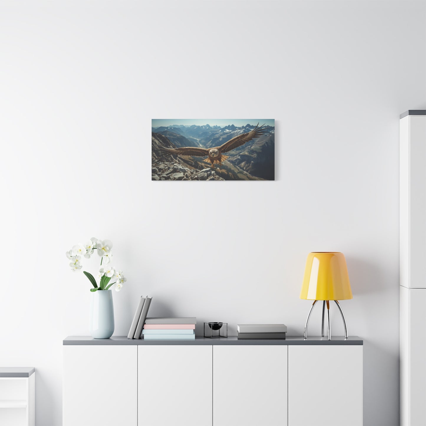 Golden Eagle Canvas Wall Art - Mountain Wildlife Landscape, Alpine Valley Bird Print - Matte Cotton Art Print, Rustic Contemporary Style - Living Room Wall Decor, Office Accent - Ready to Hang