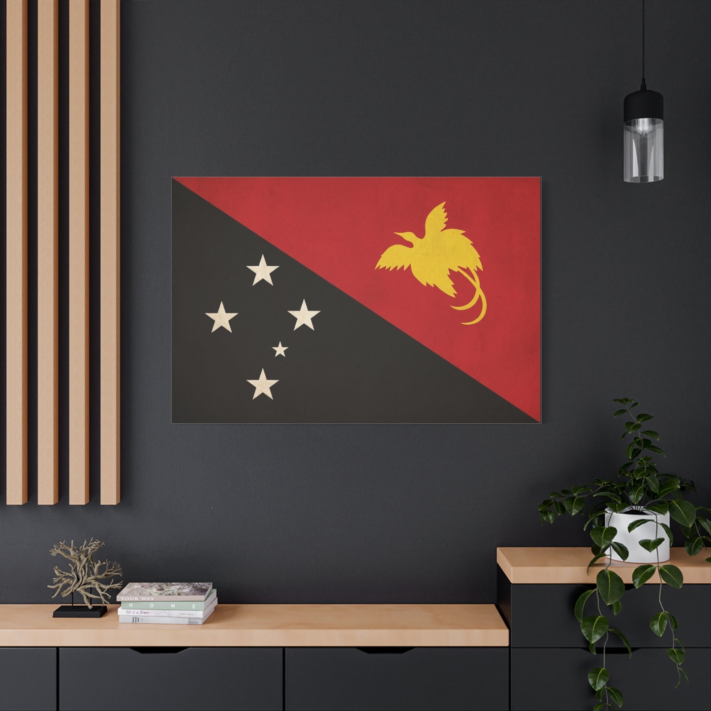 Papua New Guinea Flag Canvas Wall Art - Red Black Bird Of Paradise Southern Cross Print - Vintage National Pride Decor - Living Room Wall Decor - Bedroom Home Decoration - Bedroom Home Decoration
