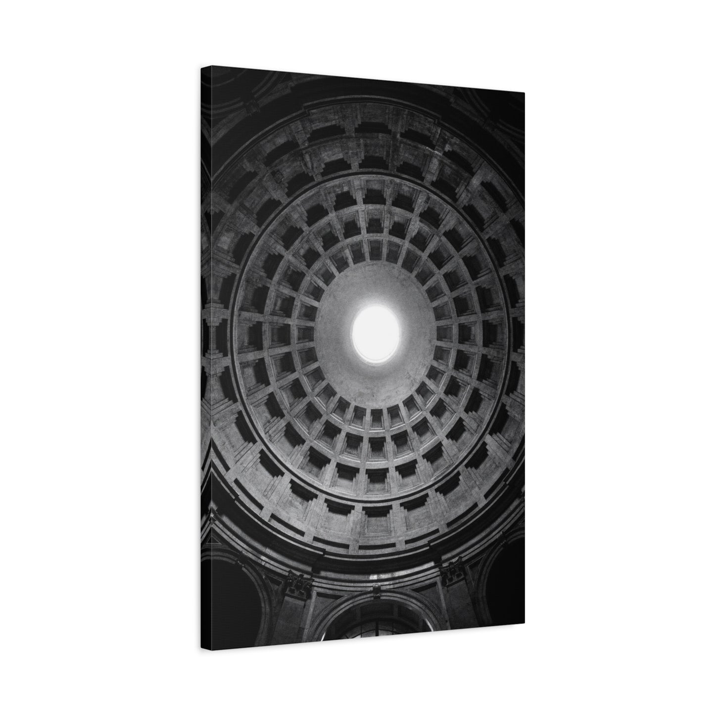 Pantheon Dome Canvas Wall Decor - Black And White Architectural Oculus Art Print - Modern Monochrome Cotton Print - Contemporary Living Room Accent, Bedroom Decoration, Office Interior