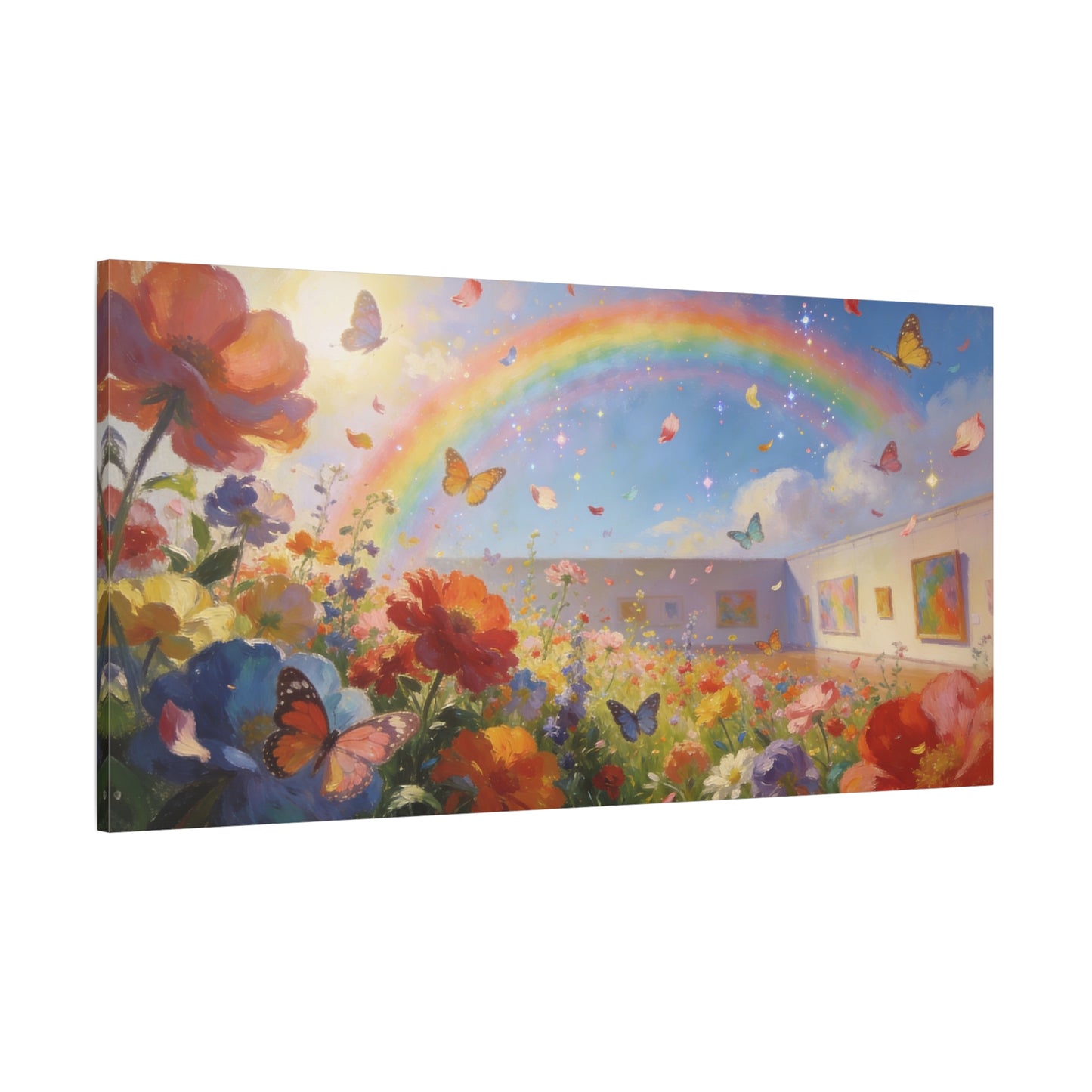 Rainbow Wildflower Butterfly Canvas Wall Art - Dreamy Floral Garden Painting, Matte Finish Canvas Print - Contemporary Style, Living Room Wall Decor, Bedroom Home Decoration - Bedroom Home Decoration