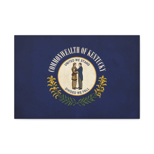 "Commonwealth Of Kentucky, United We Stand Divided We Fall" Canvas Wall Art - Kentucky State Flag Print, Blue Heraldic Seal Design - Vintage Style - Living Room Wall Decor, Office Art - Ready to Hang