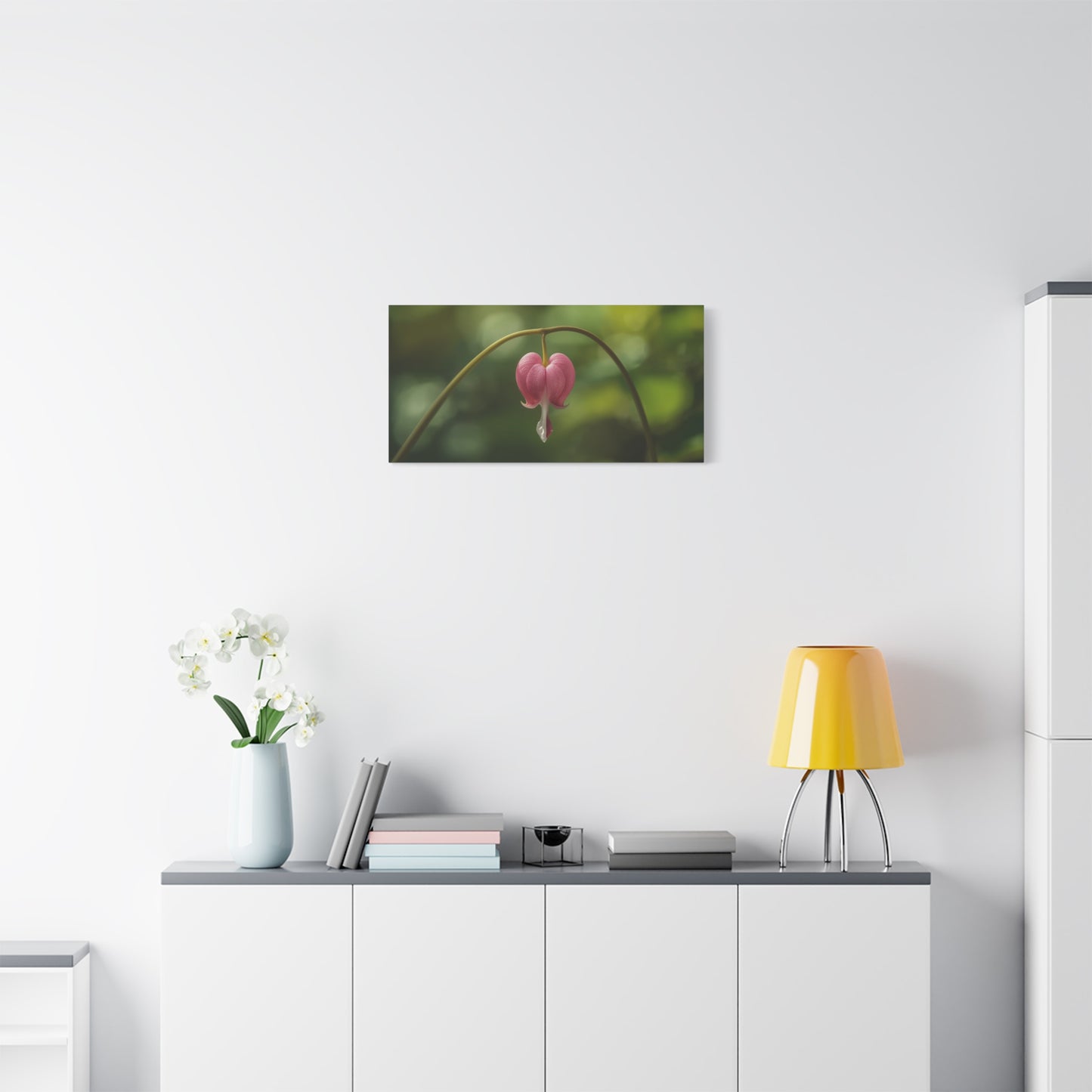 Bleeding Heart Flower Canvas Wall Art - Botanical Floral Art Print, Pink Bloom, Soft Green Bokeh - Contemporary Nature Wall Decor - Bedroom Home Decoration, Spa Wall Accent - Ready to Hang